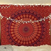 Vista 50 de Bless International - Tapiz de cama para colgar en la pared con mandala de pavo real bohemio y psicodélico (azul dorado, rosa, tamaño Queen