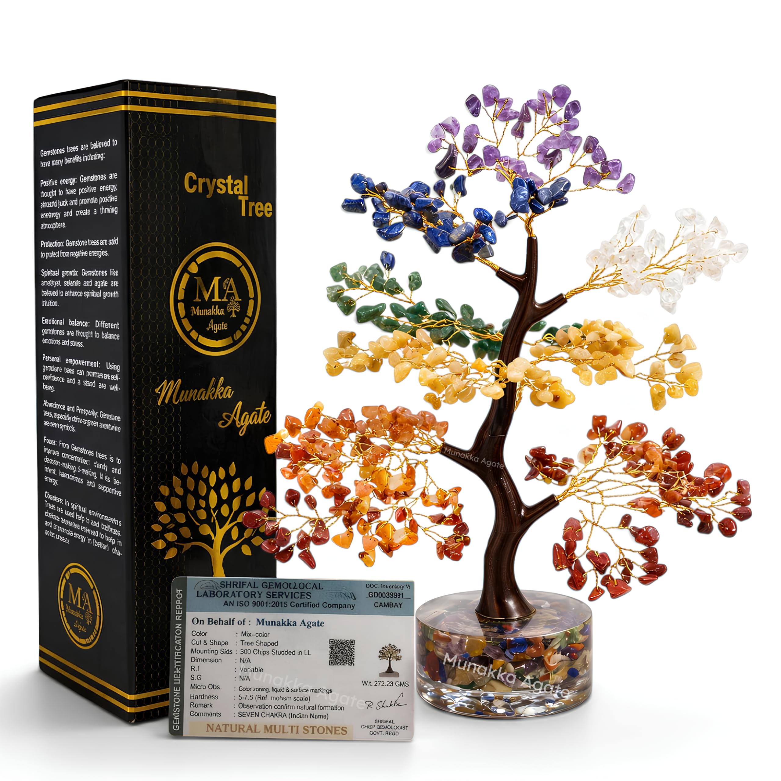 7 Chakra Crystal Tree 300 Beads | Natural Gemstones | 10-12 Inch Home Decor | Healing Money Lucky Tree | Positive Energy, Vastu, Reiki & Feng Shui | Spiritual Gift for Office, Living Room-image-26