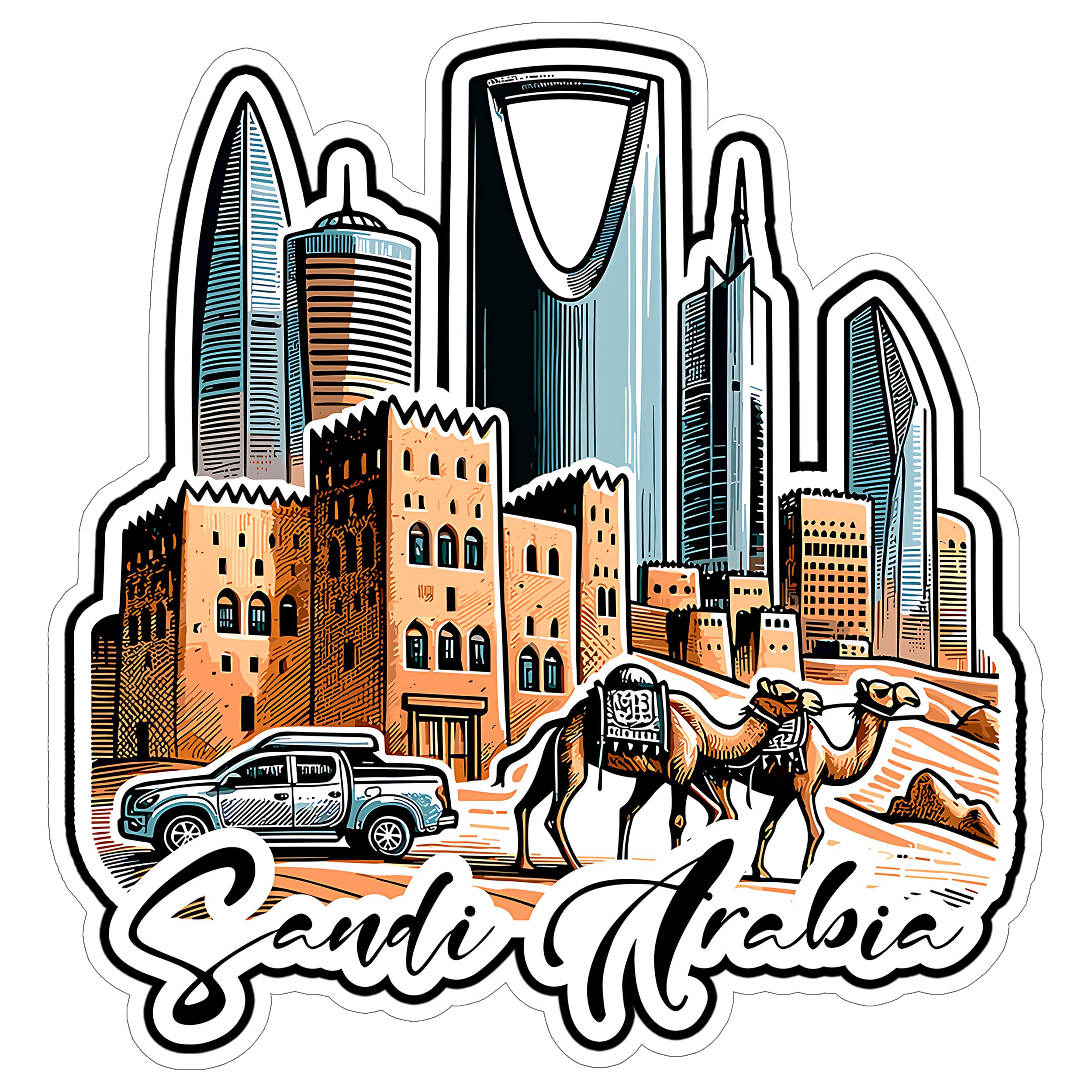 Saudi Arabia Sticker 4 Inch City Travel Souvenir Destination - Waterproof Vinyl Decal for Laptop Water Bottle Car Tumbler - Durable Aesthetic Long-Lasting Stickers for Adults ID44990