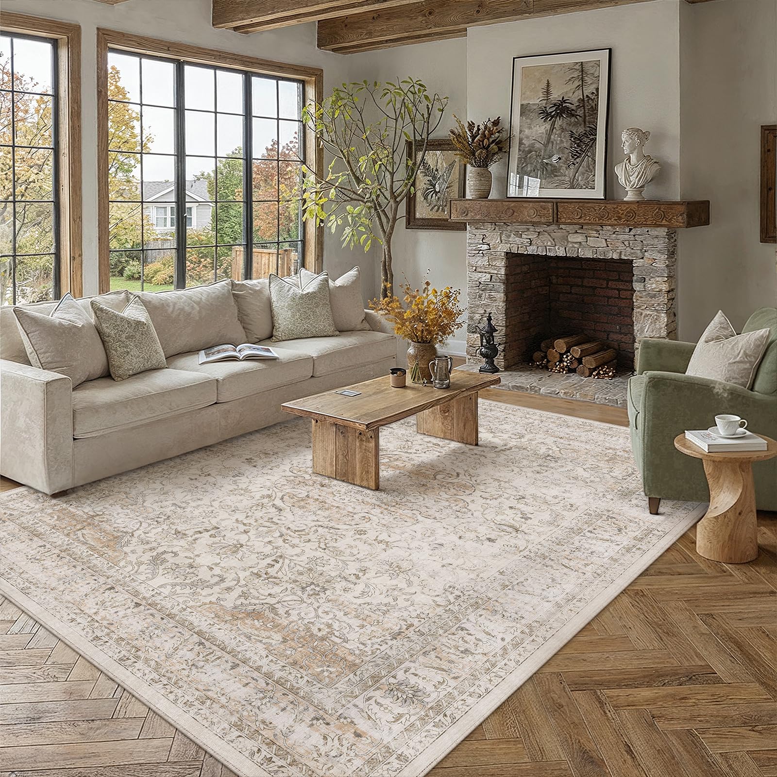 Amazon.com: WondRg 5x7 Washable Area Rug Beige Vintage Non Slip