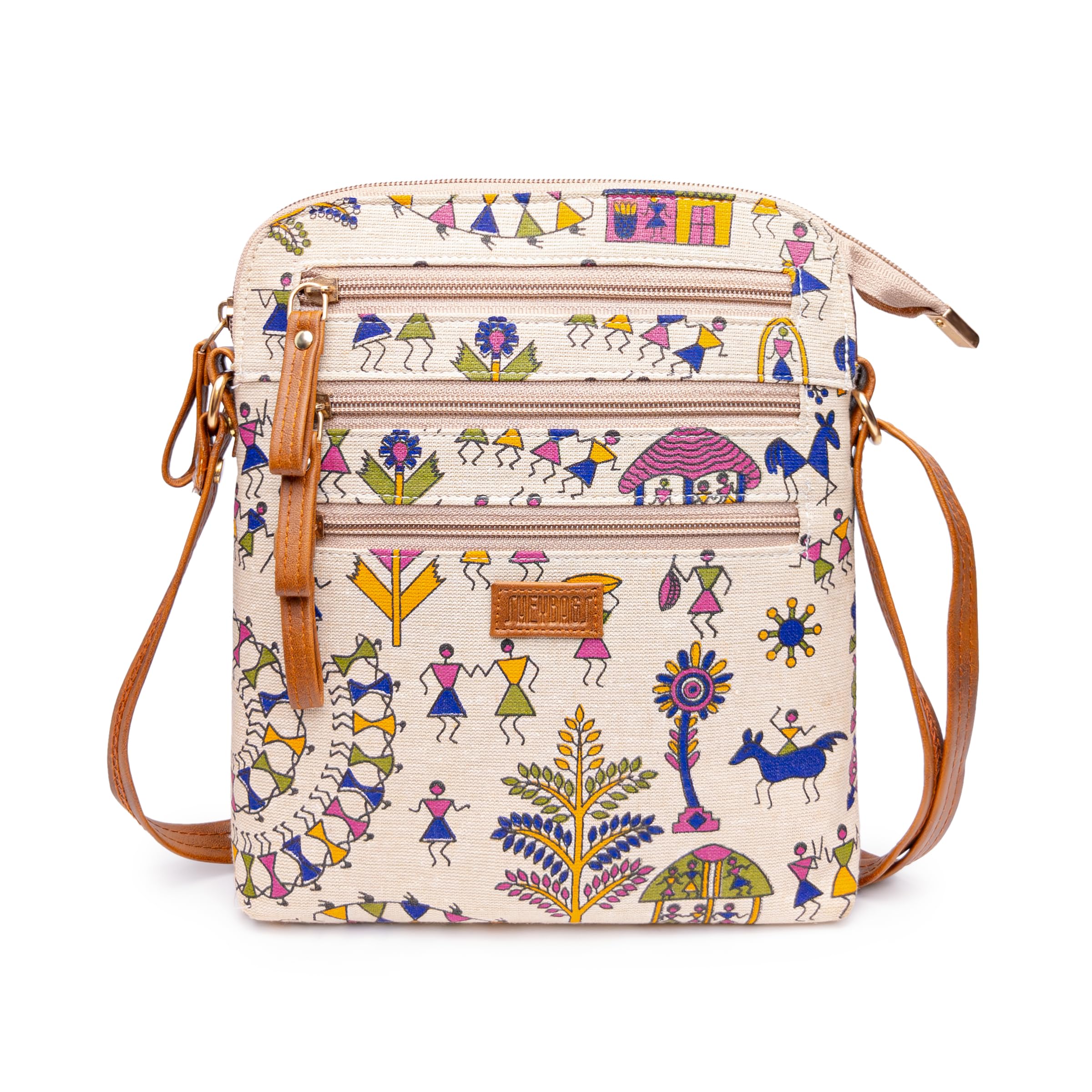 SHEYBAGS Womens Cloth Crossbody Sling Bag - Canvas Fabric, Traditional Warli Print (Purple) (B0D2DMYLCB) Amazon Price History, Amazon Price Tracker