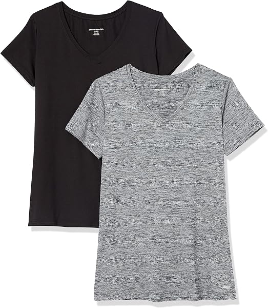 Amazon Essentials Femme T-Shirt Stretch et Quick Dry, Col en V et Manches Courtes (Disponible en Grande Taille) - 1