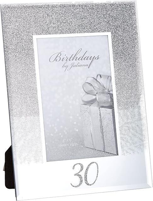 Juliana "30th Birthday 4" x 6" Glitter Mirrored Glass Frame, 30 design