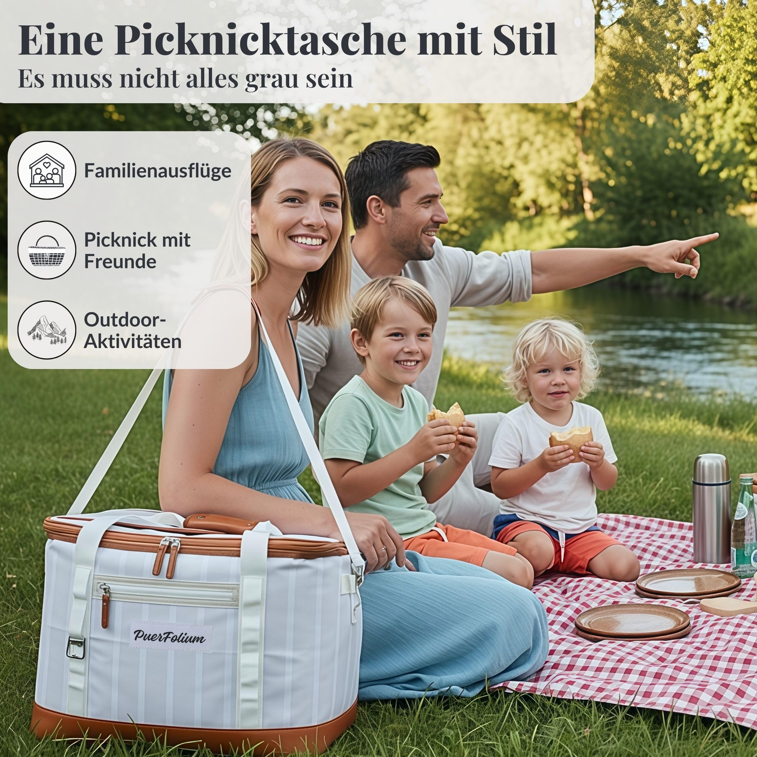 Kühltasche Groß Faltbar 45L Kühlbox für Einkauf Strand Auto Picknicktasche Einkaufskorb Lunchtasche Thermotasche Cooler Bag Unterwegs Passive Wasserdicht 12h Isoliert mit Klappe Retro XXL
