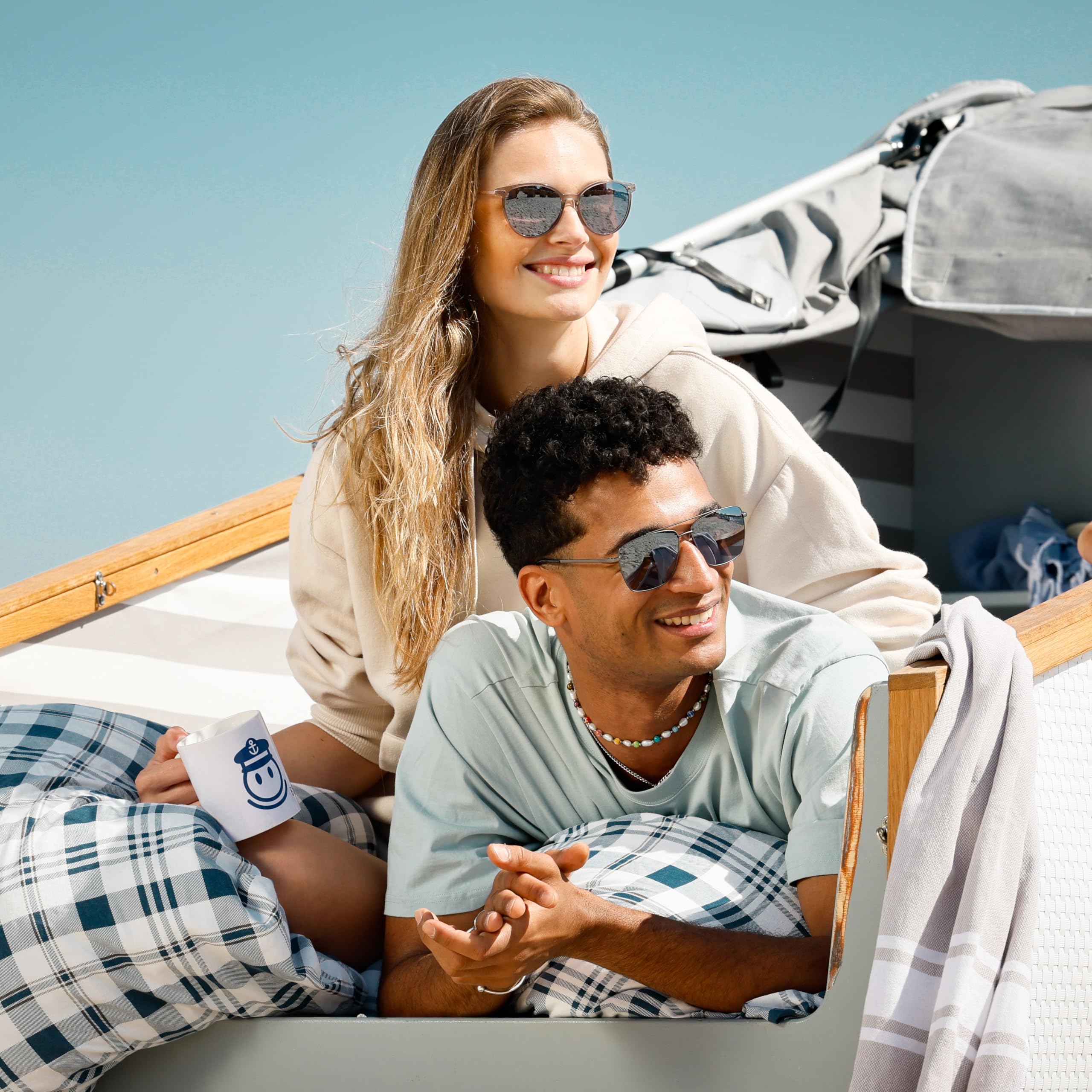 Caboto - Lou - Damen Sonnenbrille, Grau Transparent, Polarisierte NXT Kunststoff-Gläser, Rosé Gold Bügel