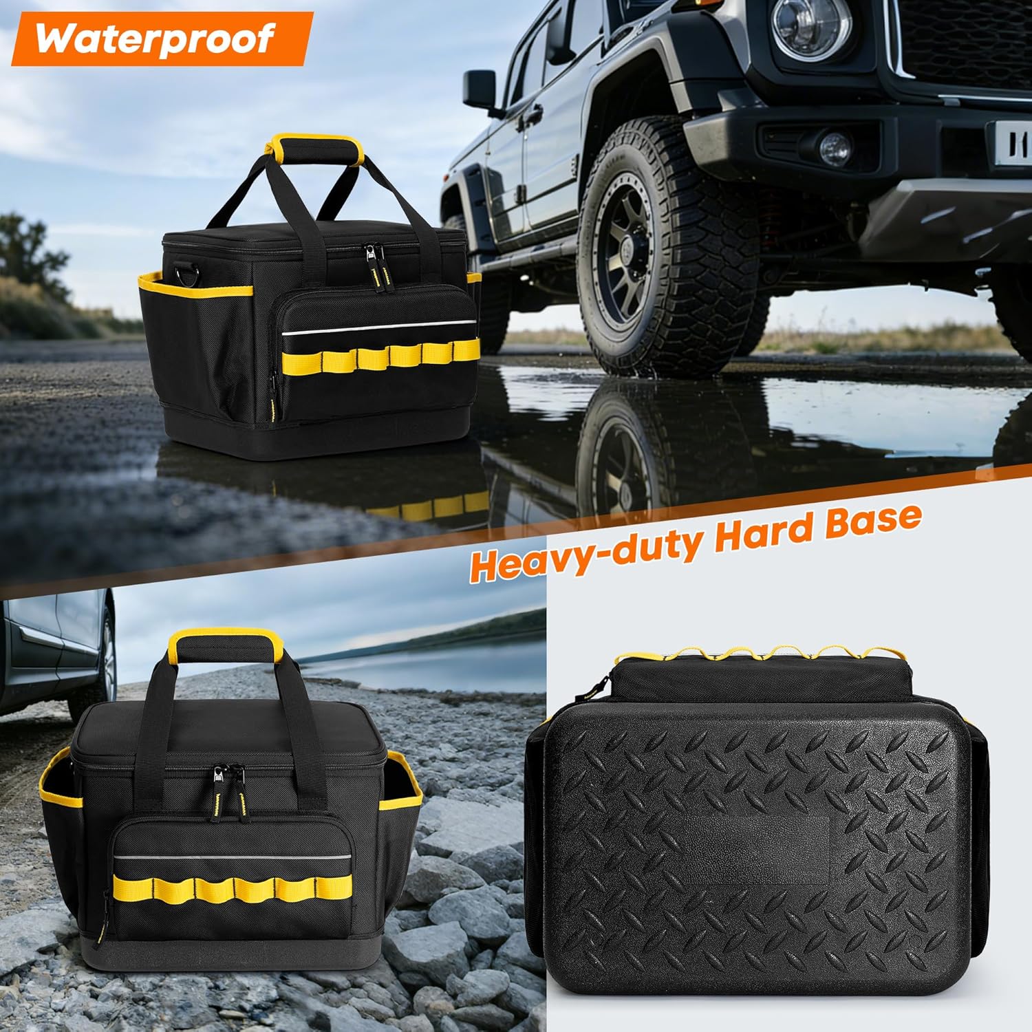 Rexmica Air Compressor Pump Carrying Bag Case Compatible with DEWALT DCC020IB 20V Max Tire Inflator, Tire Inflator Storage Bag with Hard Bottom and Removable Divider for Battery Pack and Charger