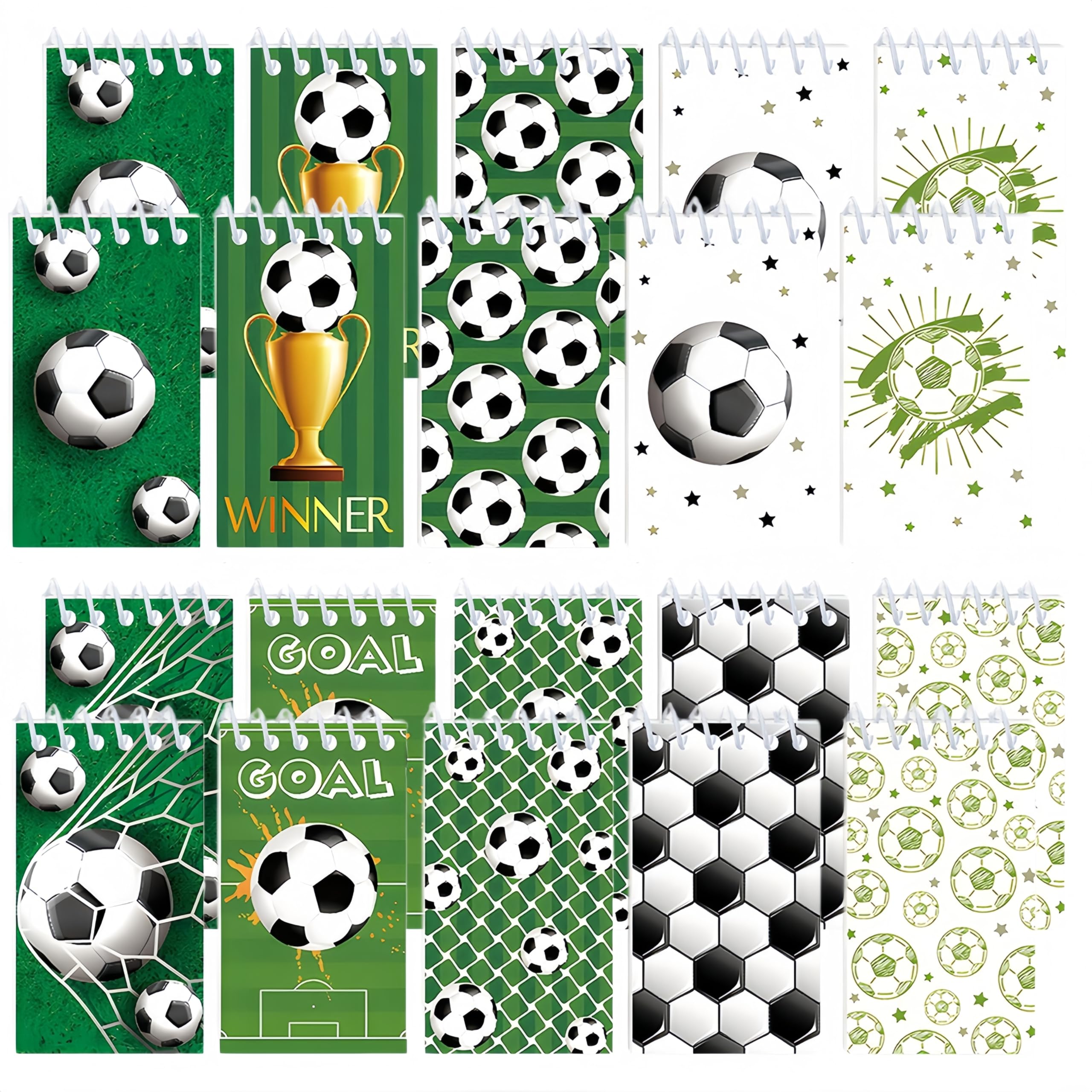 20Pcs Soccer Theme Small Pocket Notebook Party Favors Mini Spiral Notepads with Football Assorted Design Memo Pad for Home, Office, School Supplies Sport Lover Gifts
