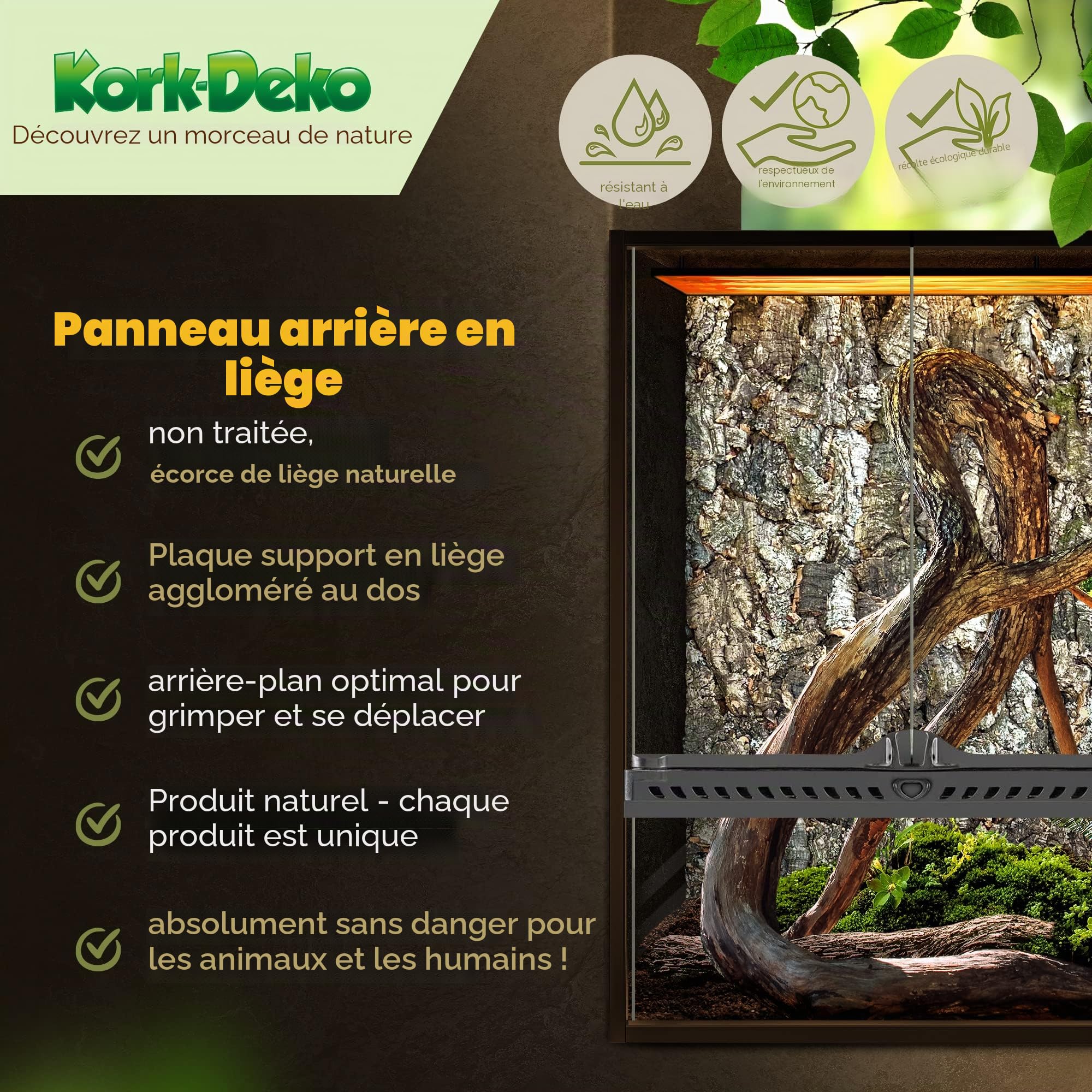 Paroi arrière XL en liège 3D pour Terrarium 90 x 60 cm