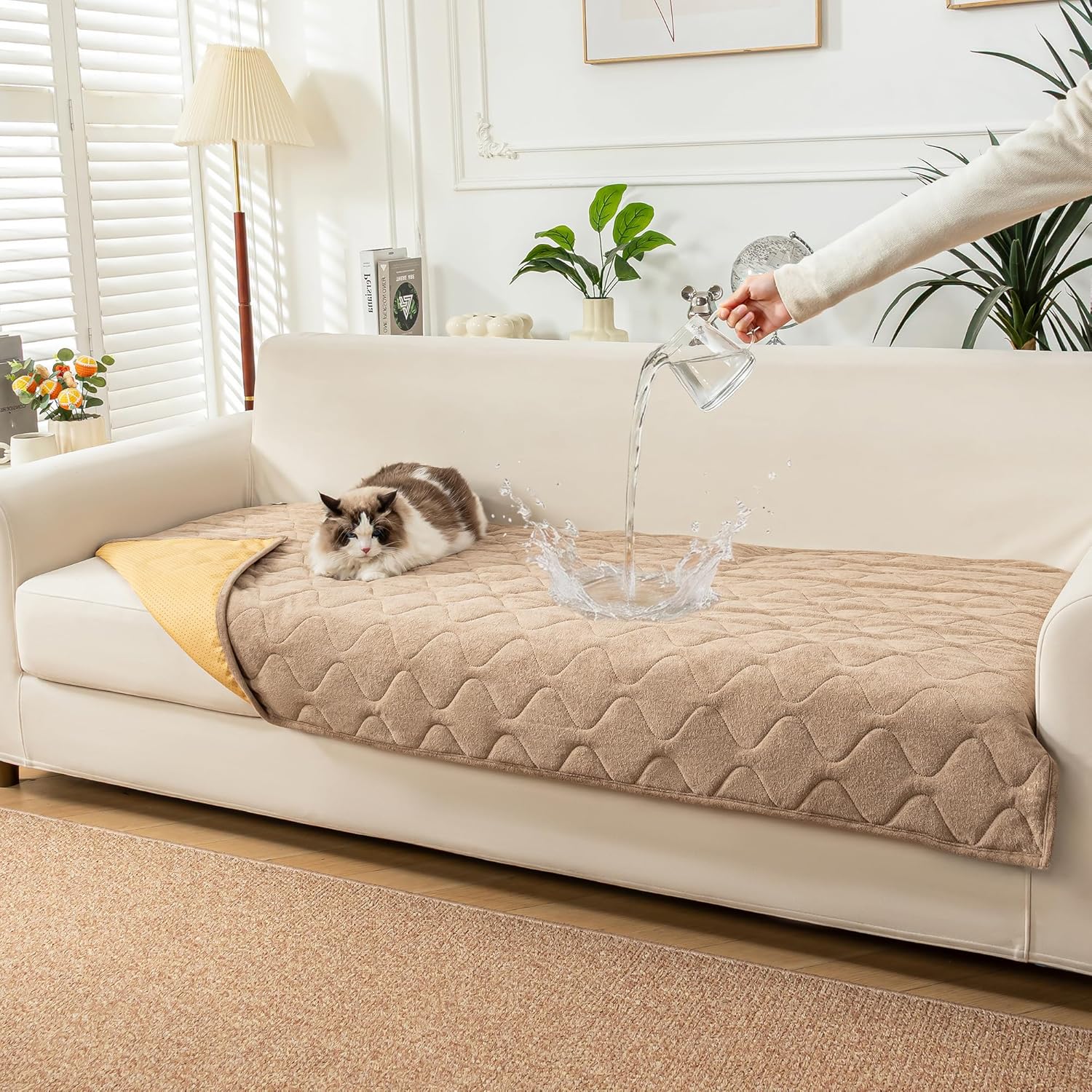 PuTian Waterproof Couch Cover for Dogs - Washable Sectional Sofa Cover with Non-Slip Straps, Pet Friendly Couch Protector & Dog Mat - 36''X63'' 90cmX160cm Khaki
