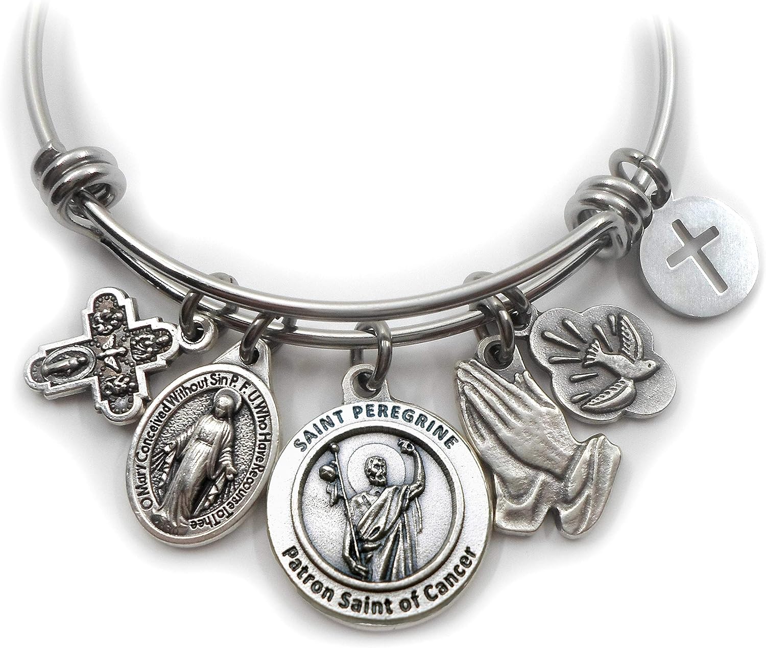 St. Peregrine Bangle Bracelet, Patron Saint of Cancer Patients, Get Well Gift