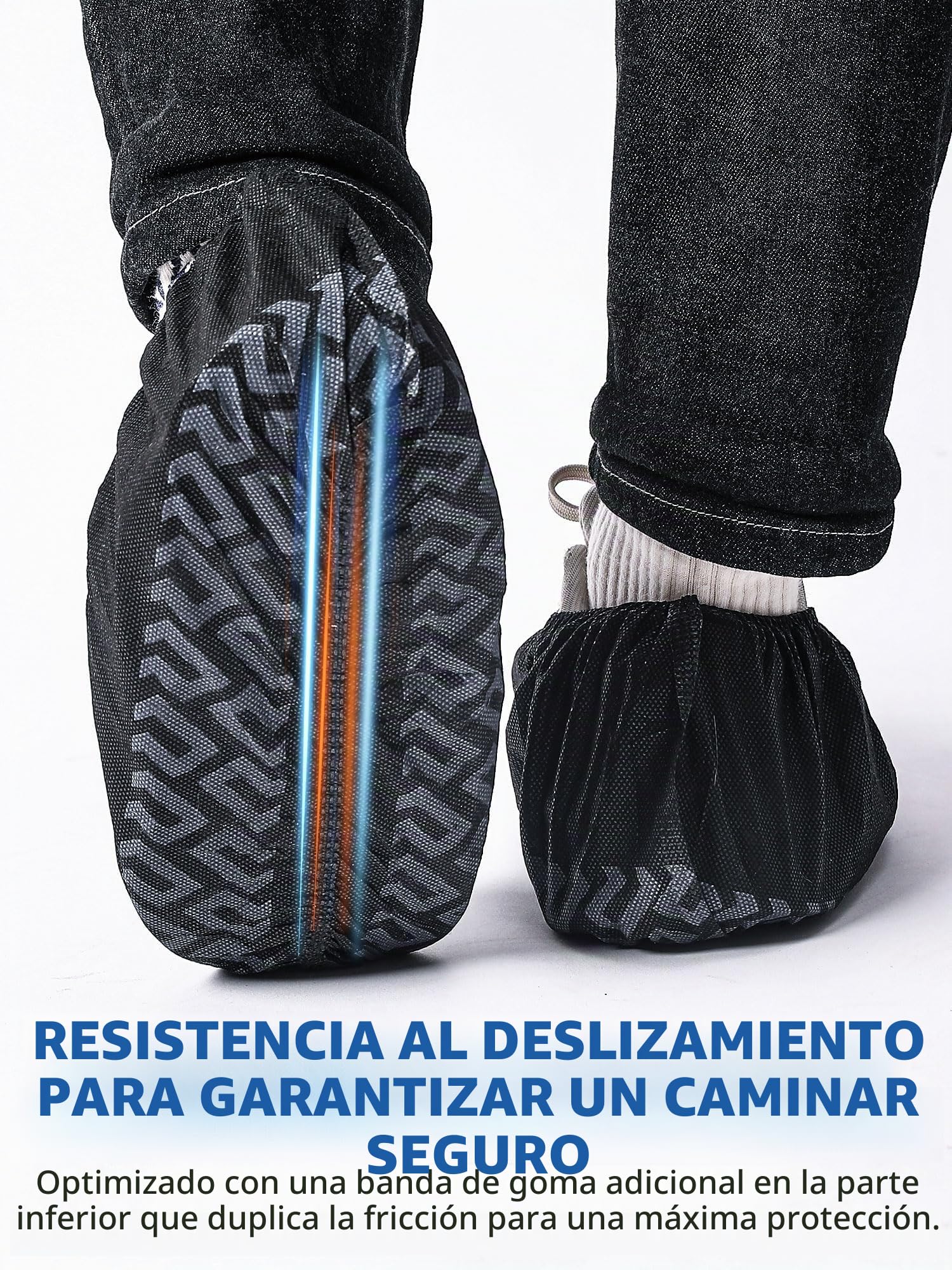 Cubrezapatos negros antideslizantes de tejido no tejido – 100 unidades (50 pares), desechables/reutilizables, con dibujo grip, resistentes a desgarros y desgaste, XL talla única hasta la 47 EU