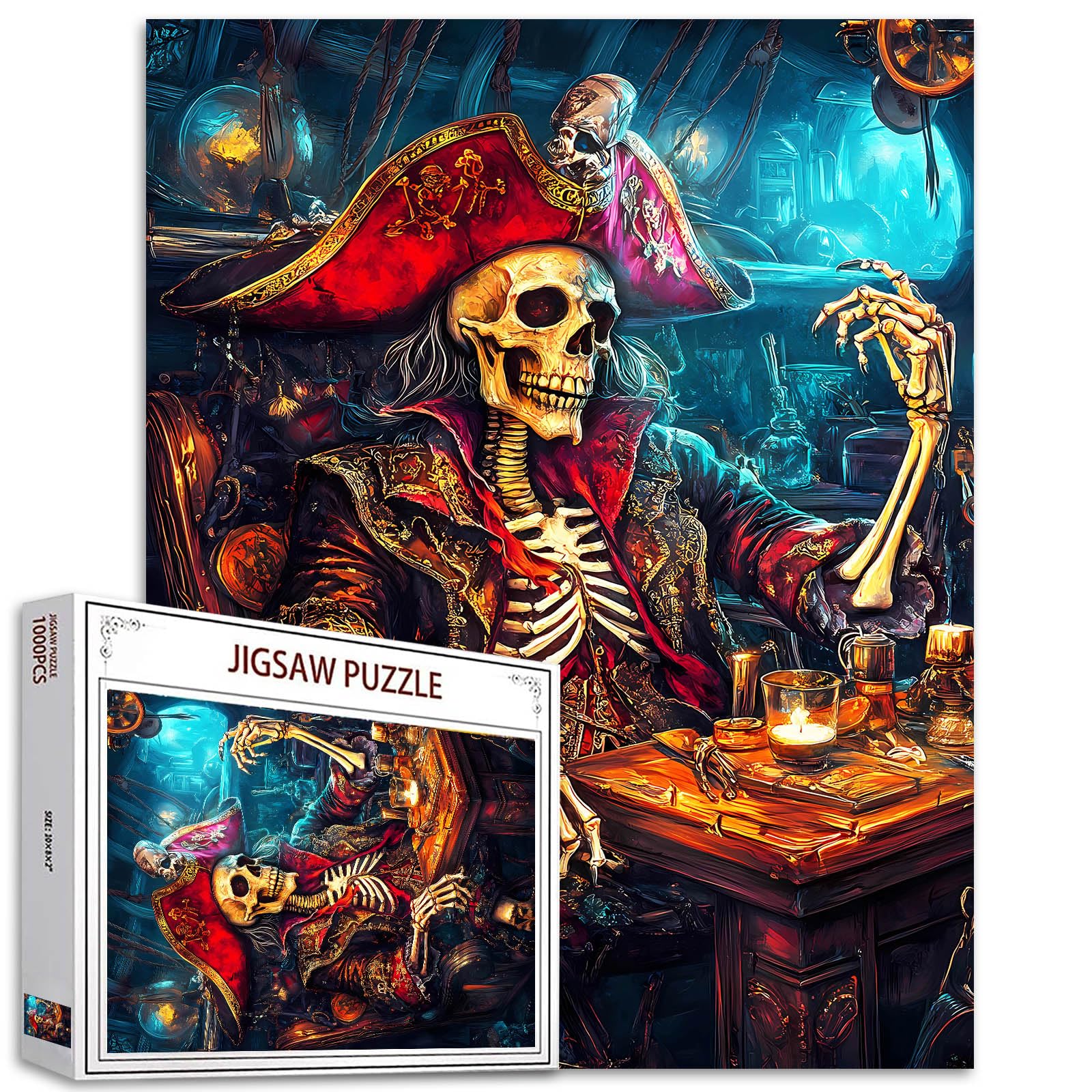 Aihonmin Skull Captain Puzzle for Adults 1000 Piece Pirate Art Jigsaw Puzzle Nautical Jigsaw Puzzles for Challenging Family Activity Games DIY Craft Puzzle Fantasy Puzzle Gift Wall Decor Home Decor — image 1