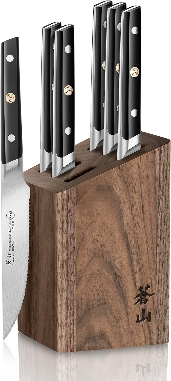 Cangshan TC Series 1022247 Swedish 14C28N Steel Forged 6-Piece Steak Knife Block Set, Walnut