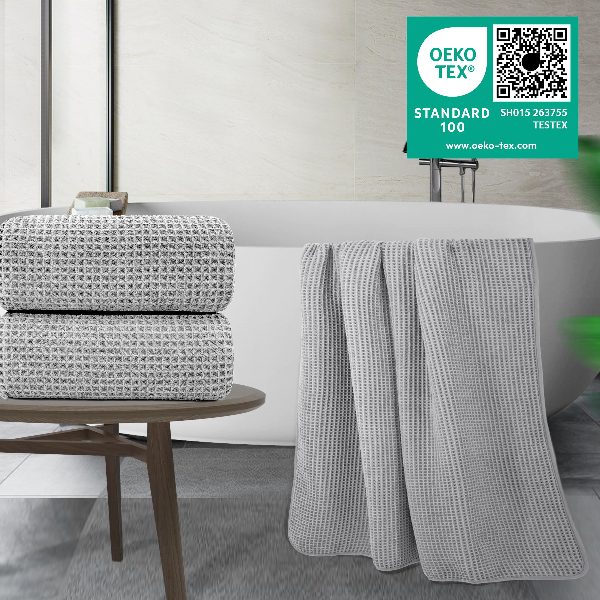 Polyte - 430 gsm Toalla de baño de Microfibra - Sin Pelusa y de Secado rápido - Estructura de gofre - Muy Grande - 88,9 x 177,8 cm - 2 Unidades