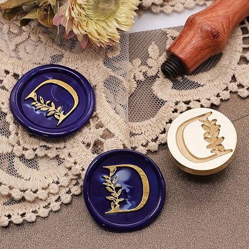 Miniatura 5 de SWANGSA Sello de cera con letra inicial del alfabeto D, elegante sello de letras botánicas vintage para invitación de fiesta de boda, envoltura de