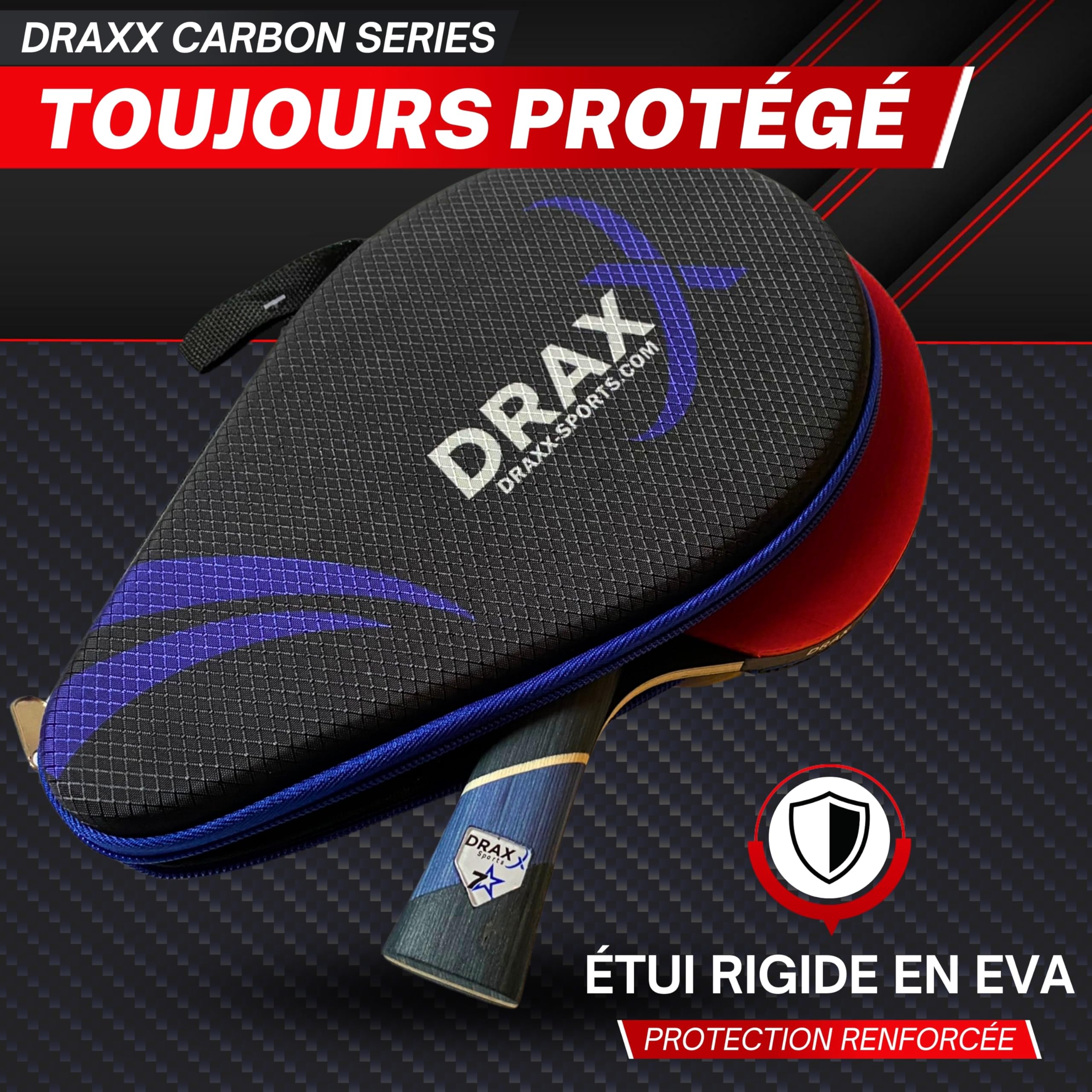 Raquette de Ping Pong 7 Étoiles | Raquette Carbone Pro, Ultra-Légère, Éponge 2mm, Housse Offerte | Idéale Débutant à Pro | Entraînement Compétition Club