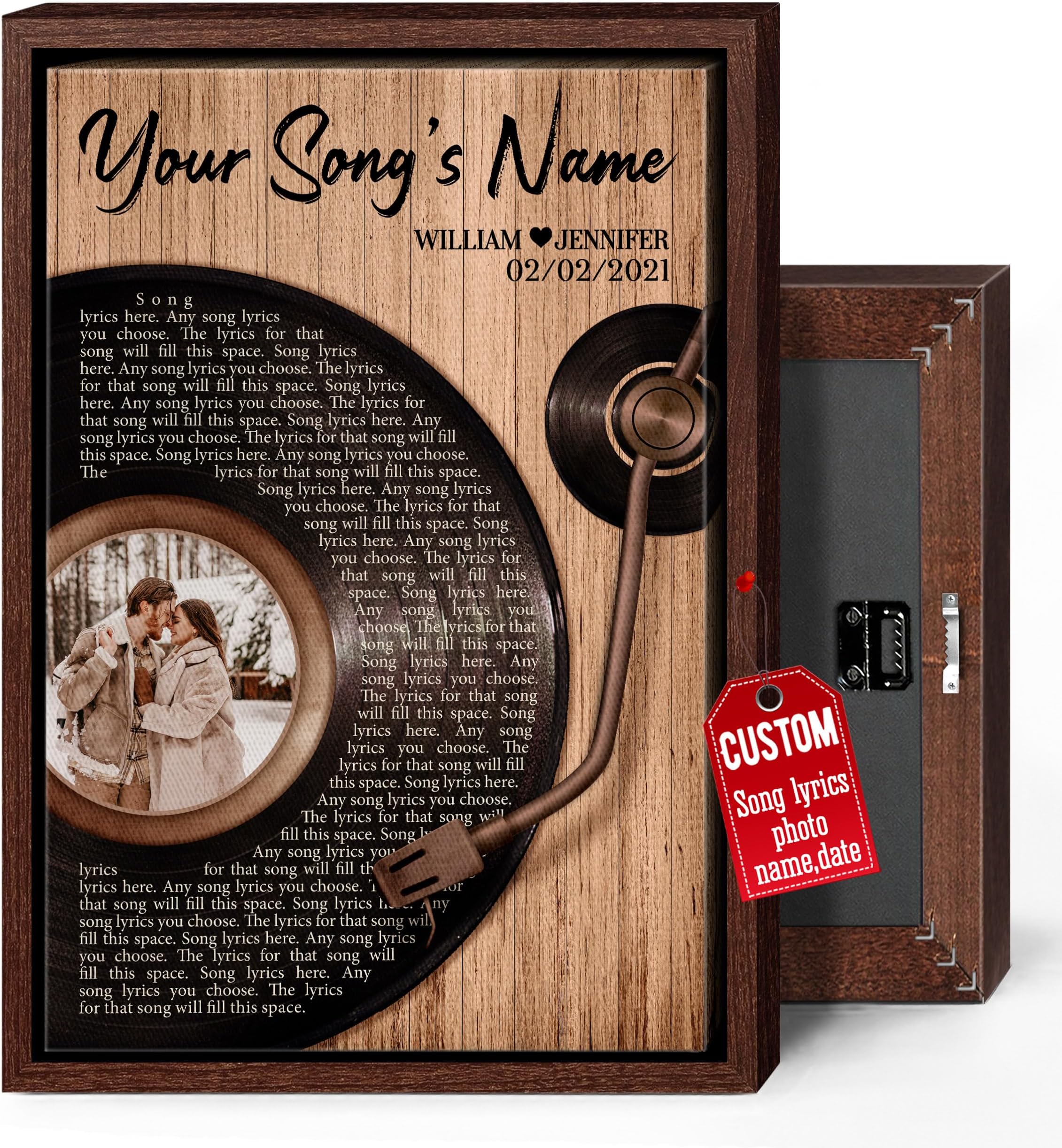 H-DEWALL Personalized Song Lyrics Canvas Gifts For Wife Photo Picture Customized Canvas Framed Brown Photo Inspirational Wall Art House Decorations Living Room Hanging Wall Decor (Gifts For Husband On