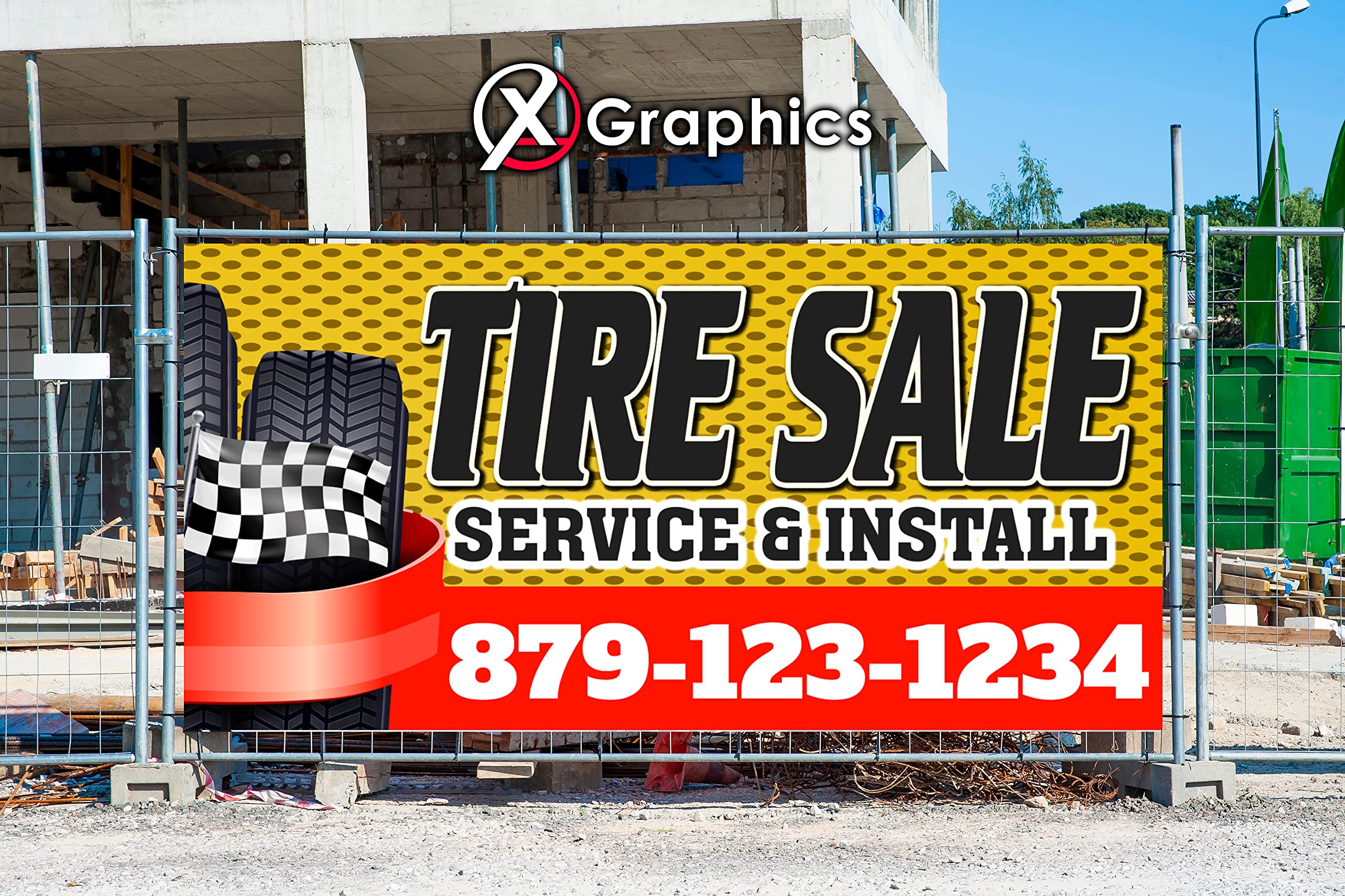 X Graphics Tire Sale Tire Shop Banner 13 oz | Heavy-Duty Vinyl 1-Sided with Metal Grommets