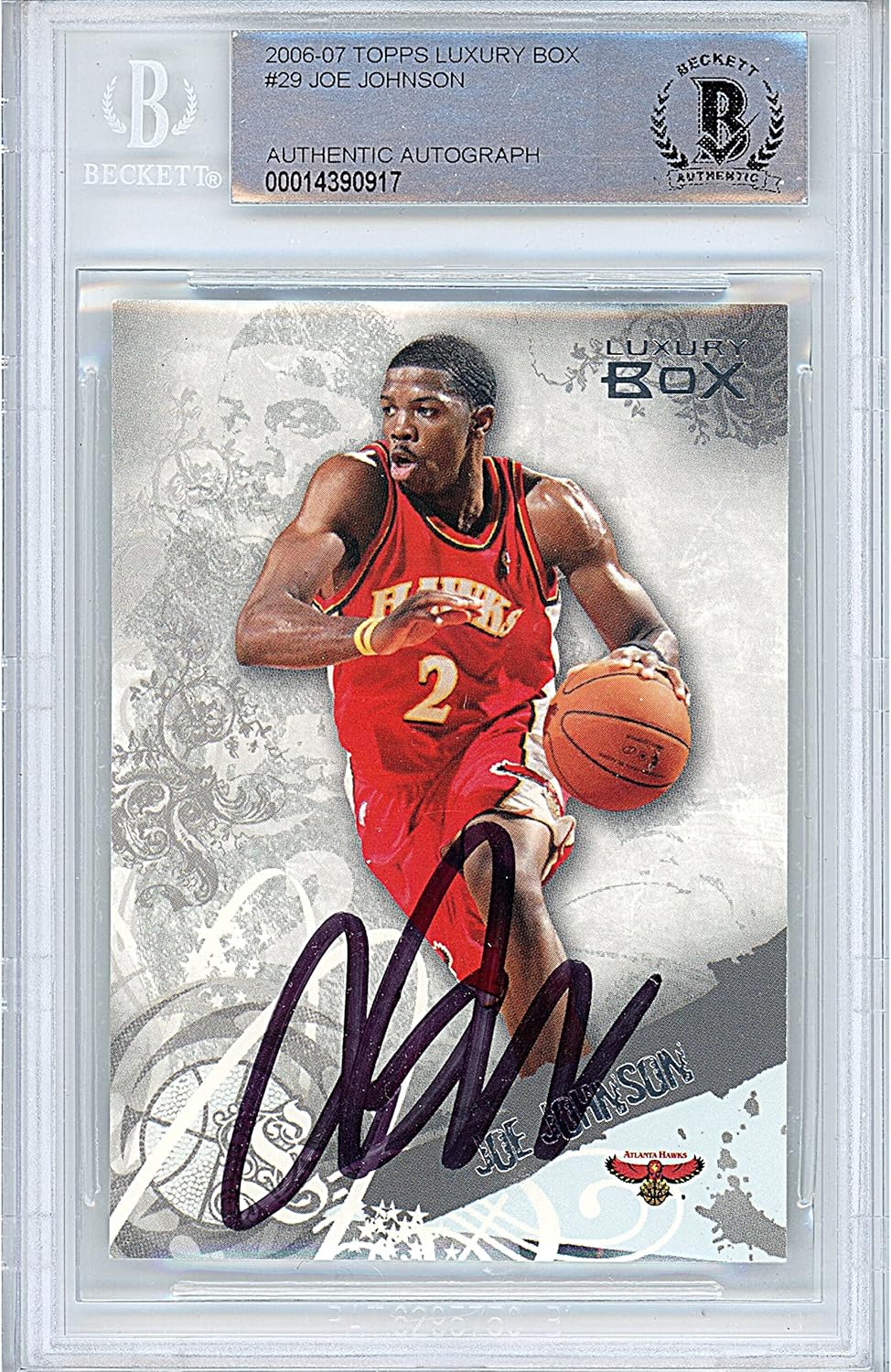 Joe Johnson Autographed 2006 2007 Topps Luxury Box #29 Basketball Trading Card Slab Beckett BAS Authentic Slabbed COA Played For Atlanta Hawks NBA