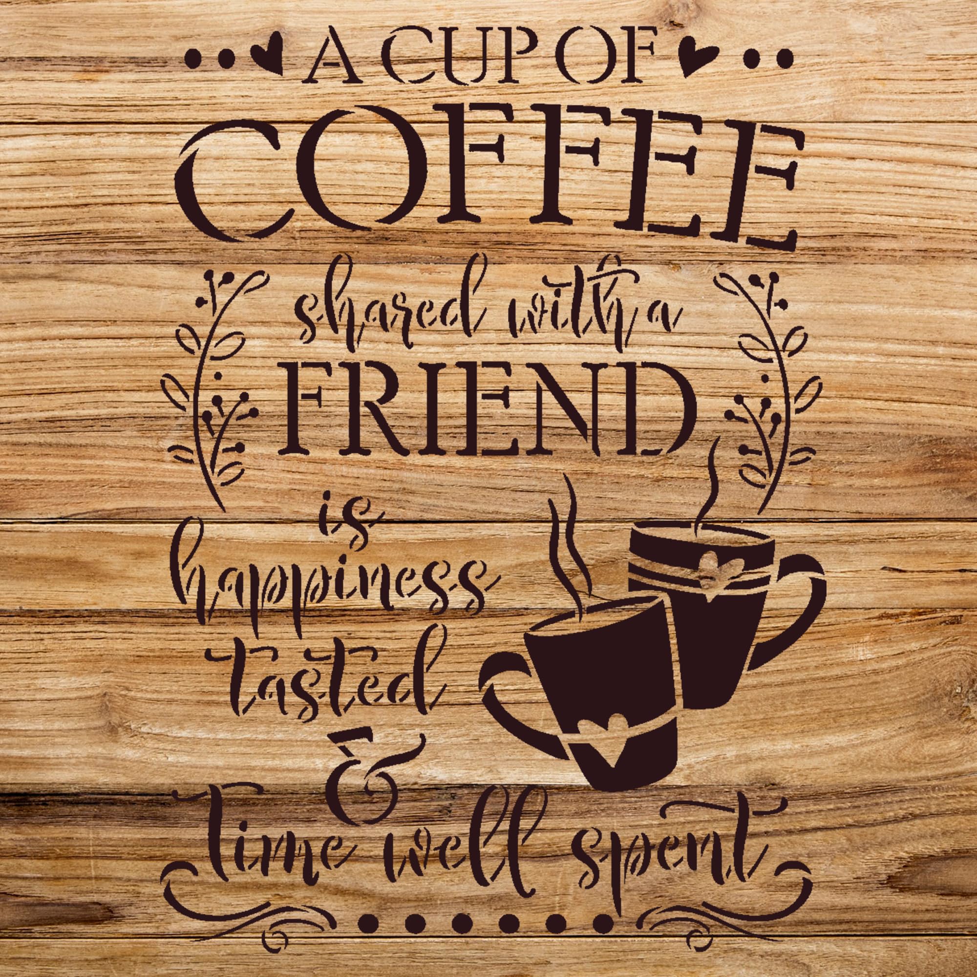 Coffee with Friends Stencil Pattern for Wood Signs and Home Decor, Reusable Mylar Template, Ideal for DIY Kitchen Crafts and Artistic Projects - Size A1 (23.9