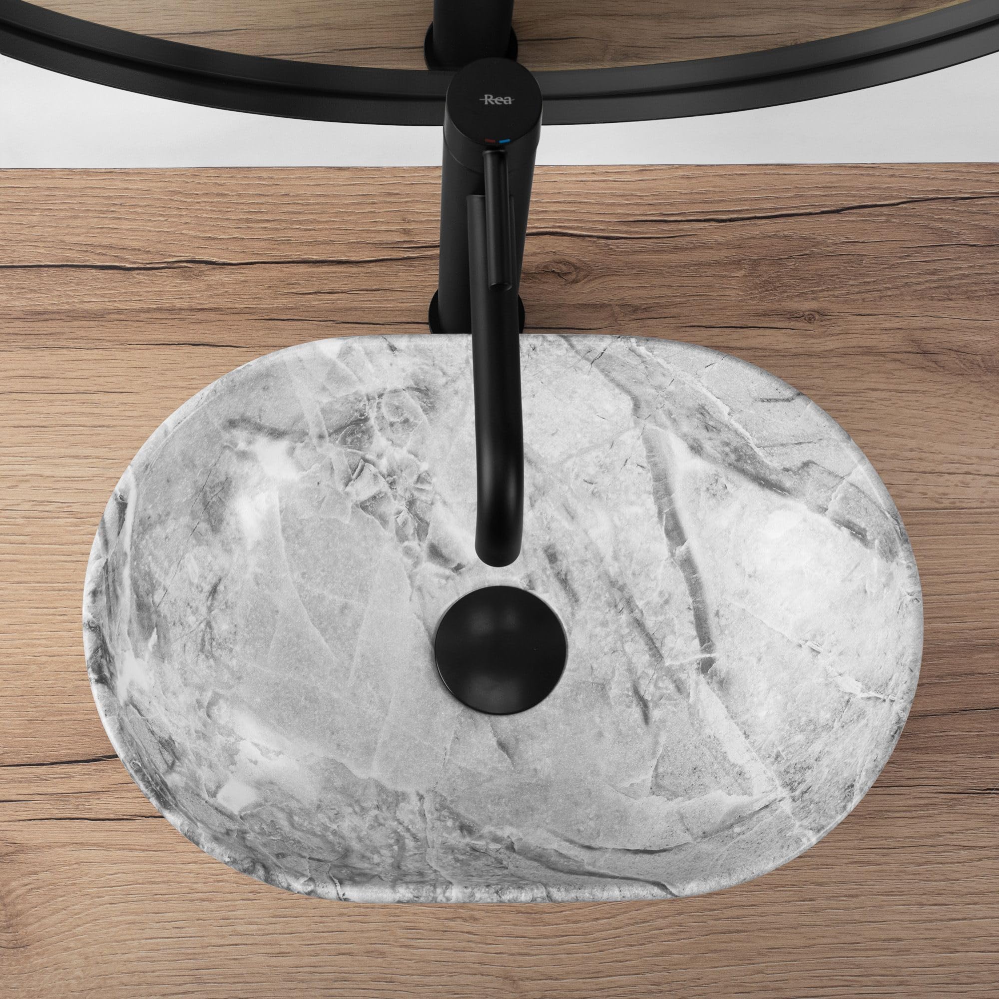 Rea Lavabo de cerámica sobre encimera Amelia Mini Oval Light Grey, Diseño elegante para baños modernos - 38X26X12CM