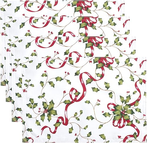 Fennco Styles Holiday Holly Collection - Juego de 4 manteles individuales clásicos de 13 x 19 pulgadas, juego de 4 manteles individuales multicolor