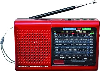 SuperSonic 9 Band Bluetooth Radio with AM/FM and SW1-7, Red (SC-1080BT-Red)