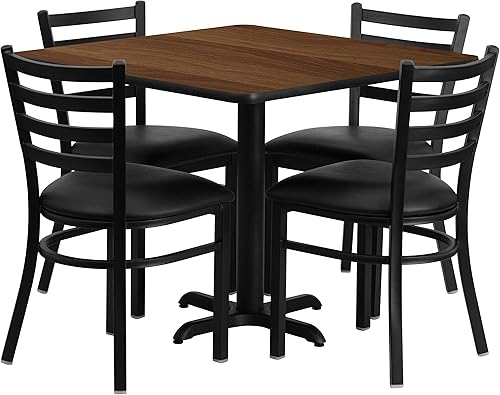 Miniatura 7 de Flash Furniture Juego de mesa cuadrada de laminado natural de 36 pulgadas con base en X y 4 sillas de metal con respaldo de escalera, asiento de