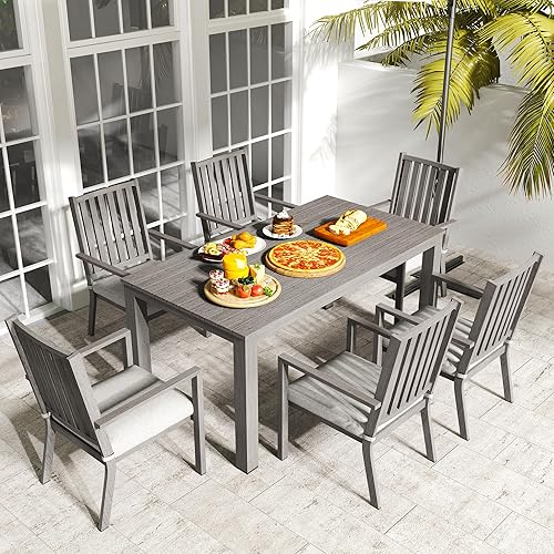 Miniatura 2 de Juego de 2 sillas de comedor para patio, sillas de comedor de aluminio al aire libre con cojines impermeables, asientos de metal para patio al aire