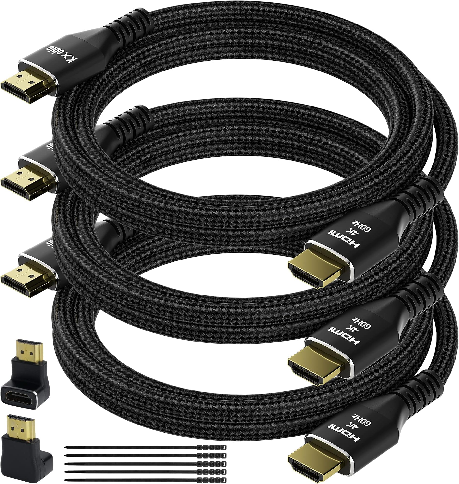 4K HDMI Cable 4 Feet (3 Pack), Ultra HD HDMI 2.0 Cable, Nylon Braided & Gold-Plated Connectors, 4K @ 60Hz, 2K,1080P, HDCP 2.2, ARC, Bulk HDMI Cables for Laptop, Monitors, HDTV, PS5, Xbox One & More