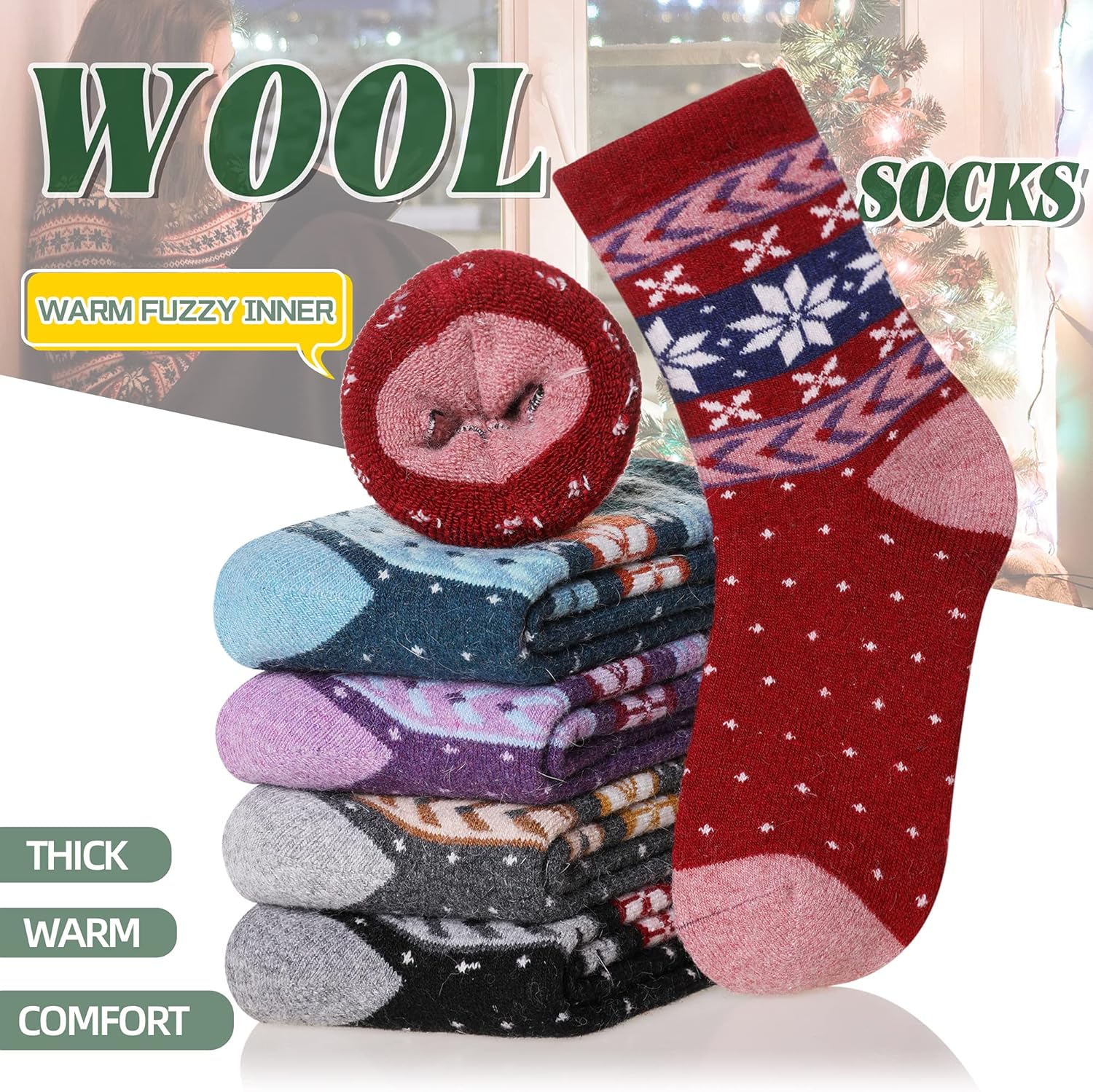 Velice Wool Socks for Women Merino Wool Boot Hiking Thick Thermal Warm Winter Crew Cushion Cozy Work Socks 5 Pairs - Image 5
