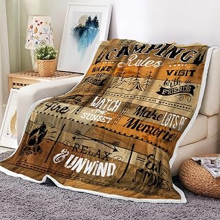 Camper Cabin Rules Blanket for Couch,Vintage Camping Farmhouse Rustic Blankets,Retro Rustic Wooden Board,Soft Cozy Flannel Blanket for All Season,Home Bed Office Travel Camping(50X60 Inche