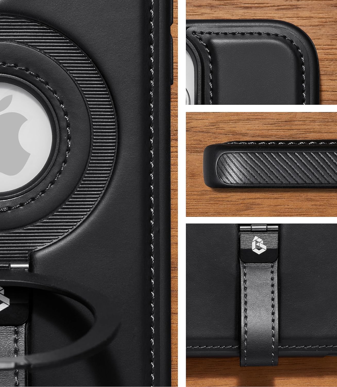 Butaiga for iPhone 16 Pro Max Leather Case with Stand, Anti-Slip Grip Ring, Fits for MagSafe (Black, iPhone 16 Pro Max)