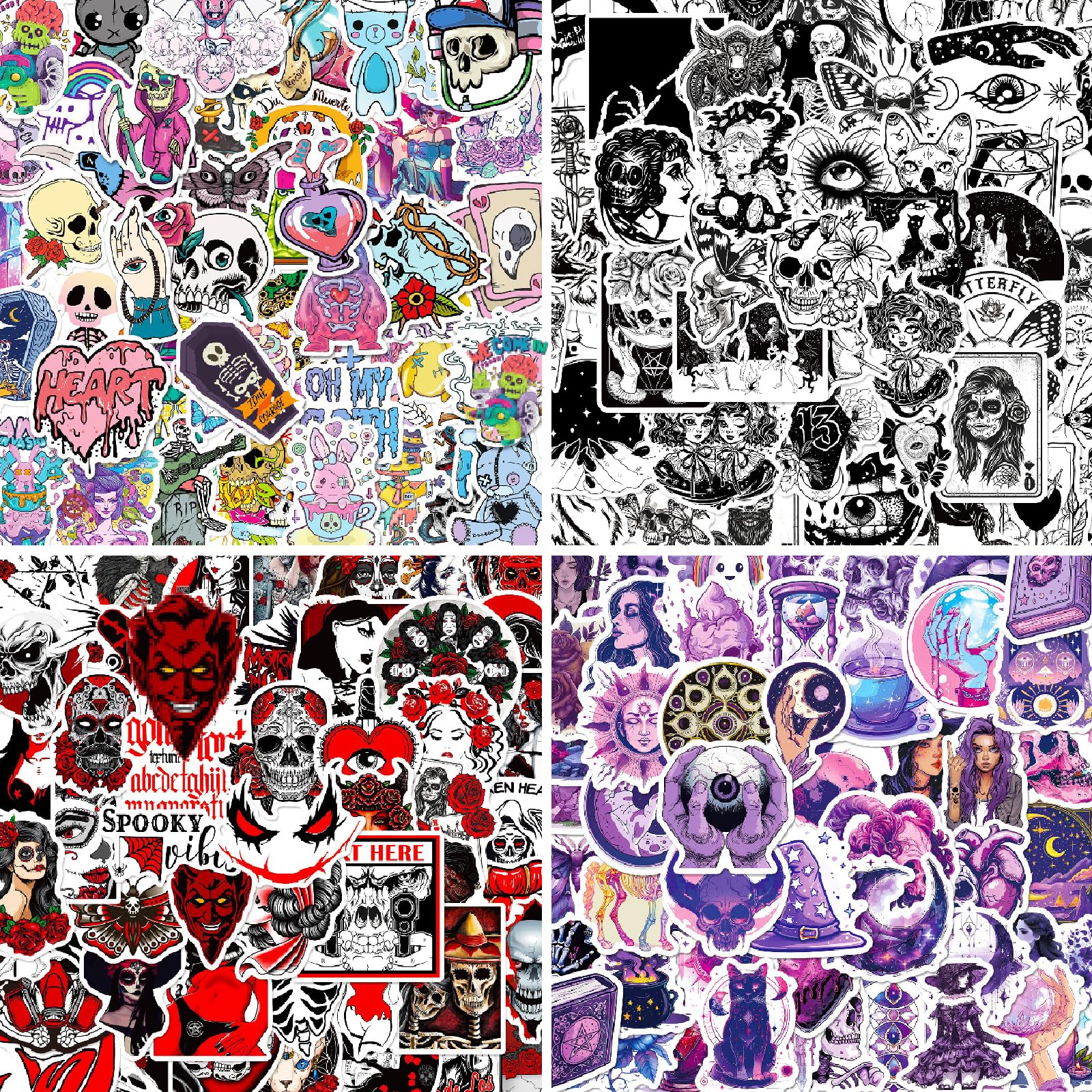 200 Pcs Horror Goth Decor Stickers Bulk.Goth Accessories.Cool Skull Horror Stickers Pack for Adults Mens Teens Girls.Dark Halloween Gothic Stickers Decals for Car,Water Bottles Kindle