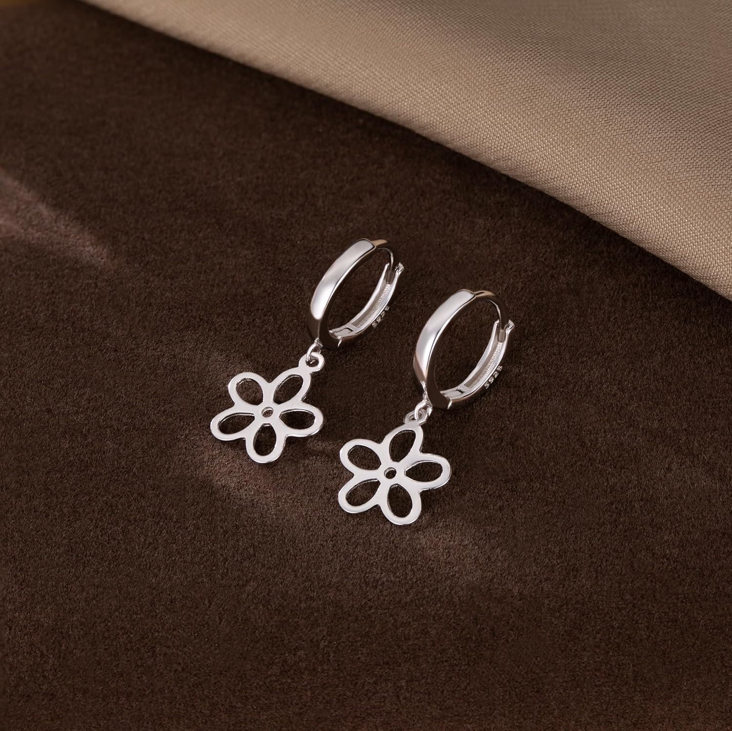 SLUYNZ Solid 925 Sterling Silver Flower Hoop Earrings for Women Teens Hollow Flower Hoop Earrings Huggie - Image 4