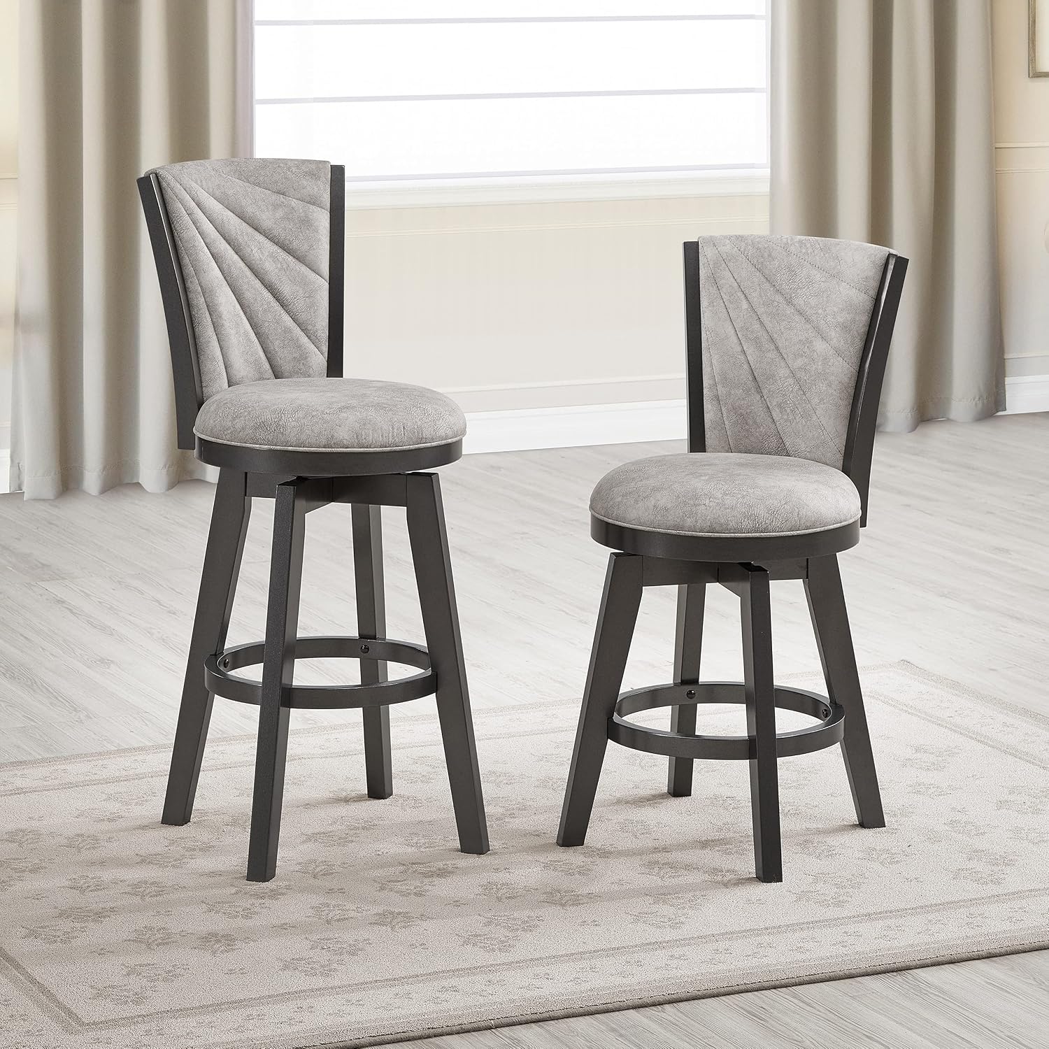 Kings Brand Furniture - Boyce 29" Upholstered Swivel Bar Stools (Set of 2) Silver/Gray