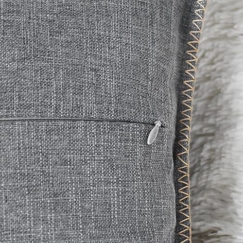 Miniatura 7 de CaliTime Juego de 2 fundas de almohada de algodón con bordes cosidos de hilo de algodón, 2 tonos, de lino rústico, para sofá, decoración del hogar,