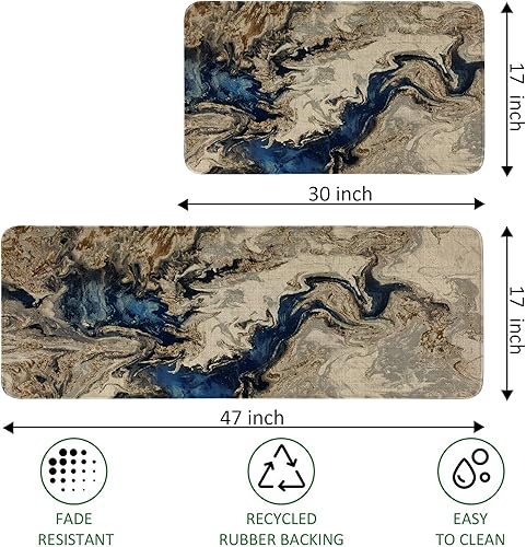 Miniatura 2 de Juego de 2 tapetes de cocina con patrón de mármol, antideslizantes, lavables, para cocina (17 pulgadas de ancho x 30 pulgadas de largo x 17 pulgadas
