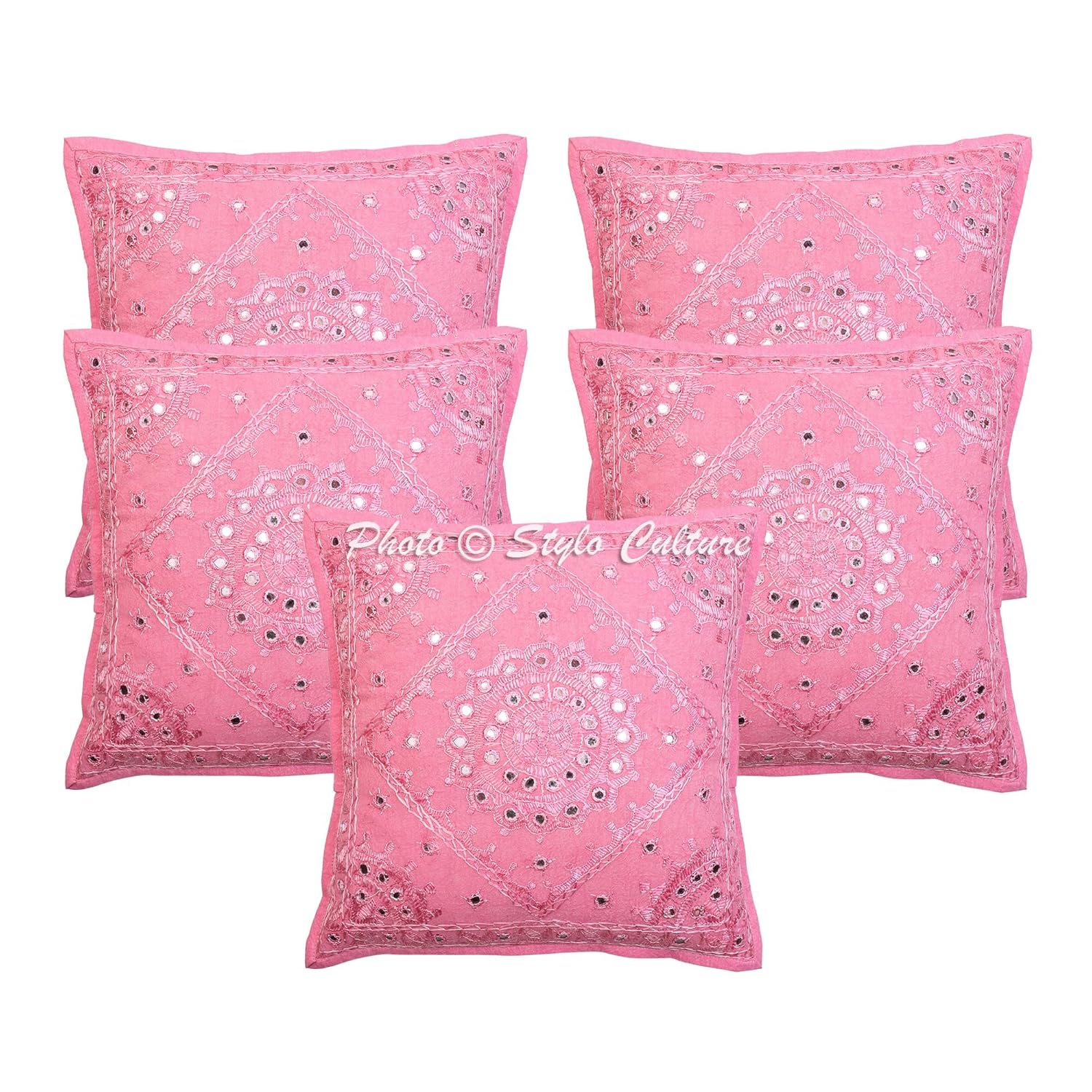 Buy Stylo Culture Cotton Baby Pink Cushion Covers 16 inch Set of 5