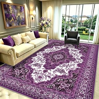 WUTONG Teppich 200x300 cm Waschbar,Lila Vintage Wohnzimmerteppich,Kurzflor rutschfest & Weich,Orientalischer Medaillon Teppich aus Kaschmir-Imitat