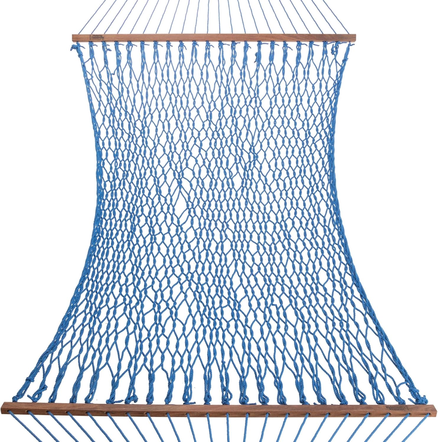 Hatteras Hammocks Small Coastal Blue DuraCord Rope Hammock – 11 ft. x 45 in., 450 lb Capacity, Cumaru Spreader Bar, Zinc-Plated Hardware, Handcrafted in The USA