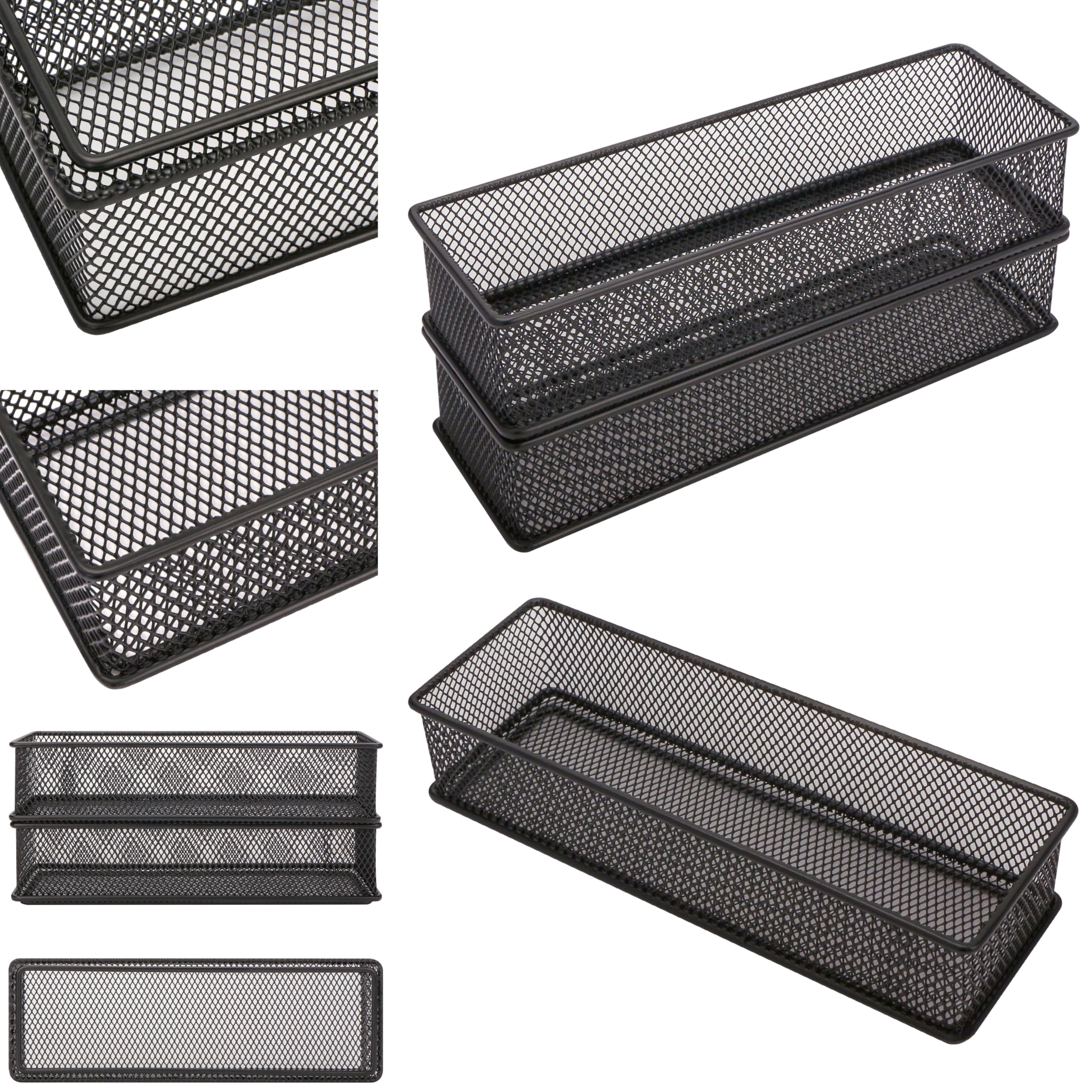 Annova Mesh Drawer Cabinet and Shelf Organizer Bins Storage Basket School Office Supply Holder Tray- Set of 2 (Black, 22.5x7.5x5 cm) - Image 3