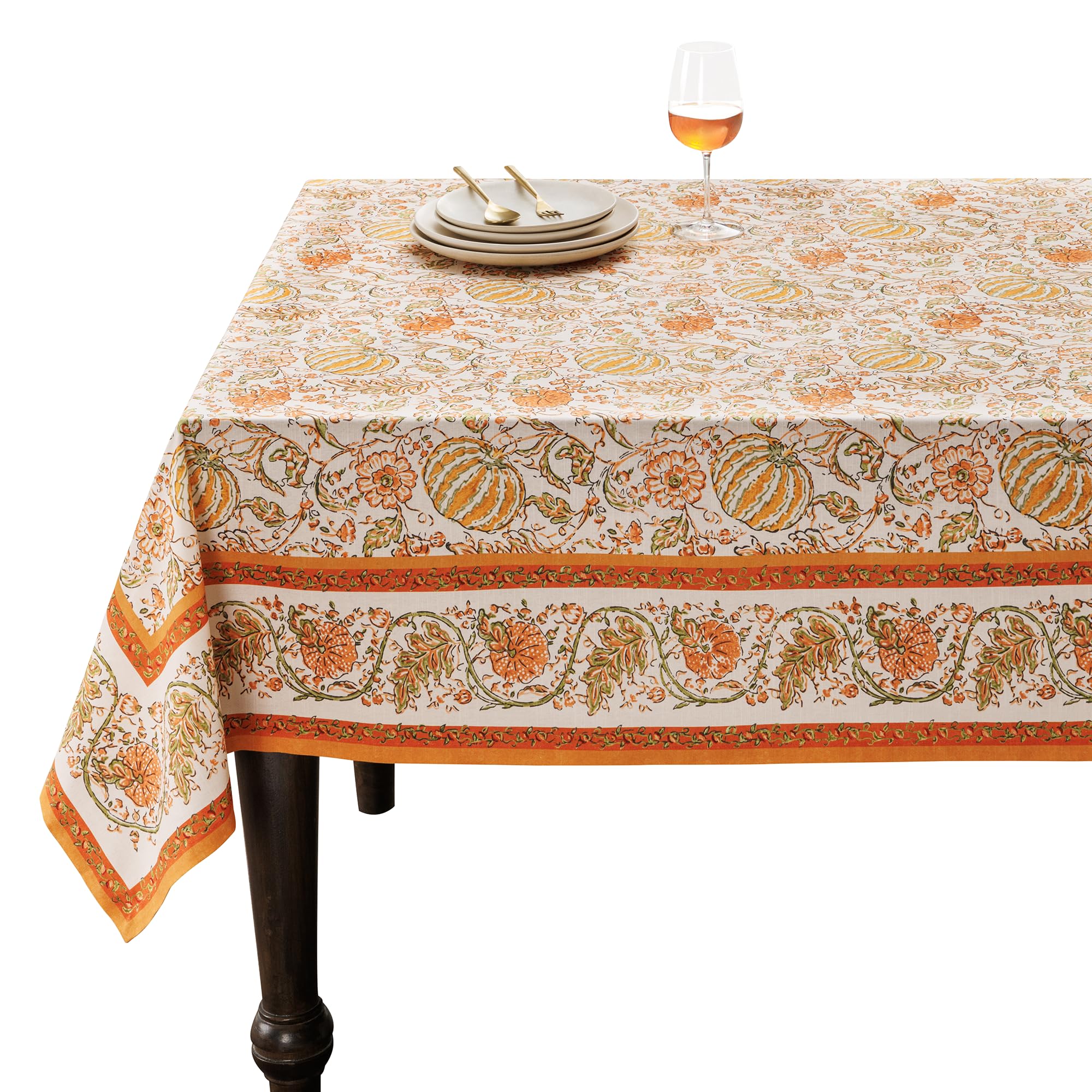 Maison d'Hermine Tablecloths, 100% Cotton, 160cm x 220cm, Dekorative quadratische Ostertischdecke, Waschbare Tischdecke für Feiertagsessen, Hochzeit, Babyparty, Pumpkin Spice- Thanksgiving/Weihnachten