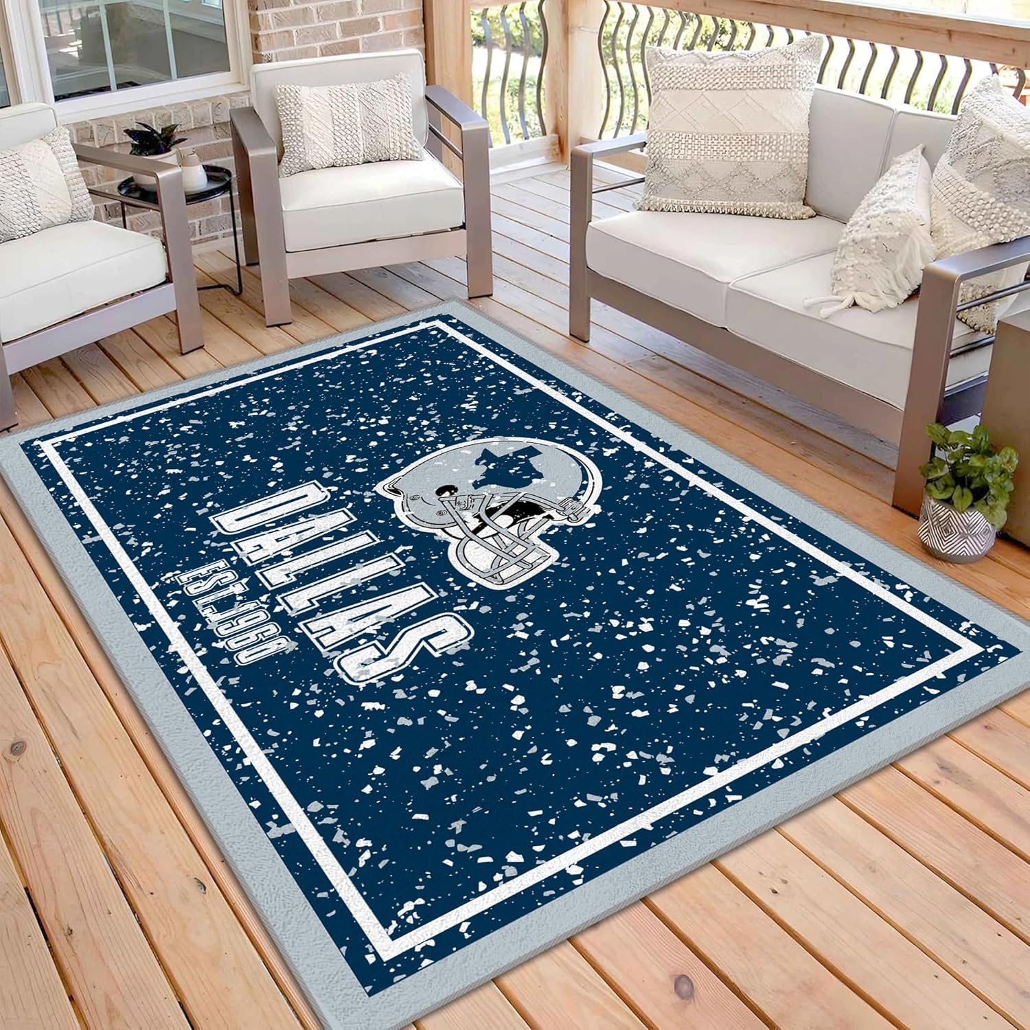 Washable Rug Outdoor 5' x 8', Theme Football Non-Slip Backside & Easy to Clean, Ideal for Patio, Backyard, Deck, Mudroom