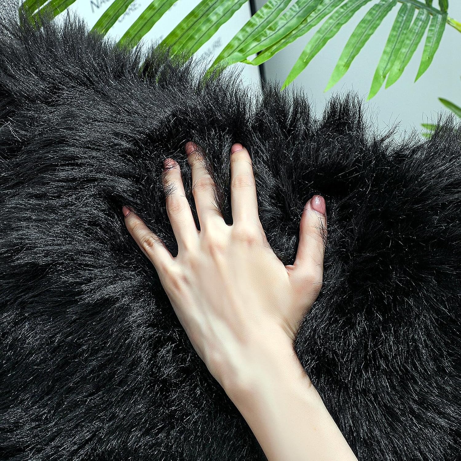 linmopm Excluding Insert Faux Fur Sheepskin Pillow Cover White Shag Fuzzy 20x20 Inch Black 2 Pcs Super Soft Fluffy Cushion Plush Pillow Case Luxury Living Room Sofa Bed Home Decor Chair Cushion