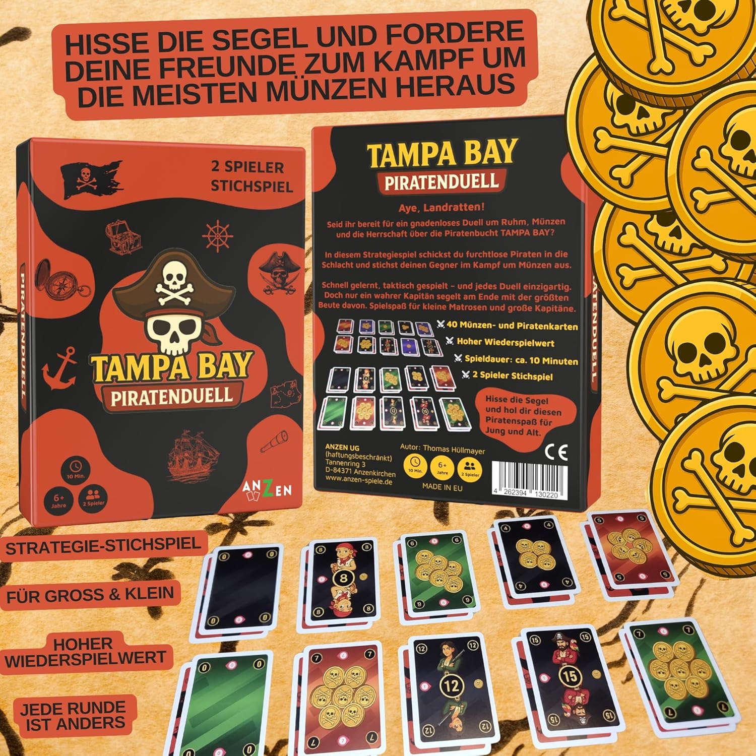 TAMPA BAY Pirate Duel, 2 Player Card Game for Children and Adults, Family Game from 6+ Years as an Introduction to Trump & Trump Mechanics and Strategic Draught, High Replay Value