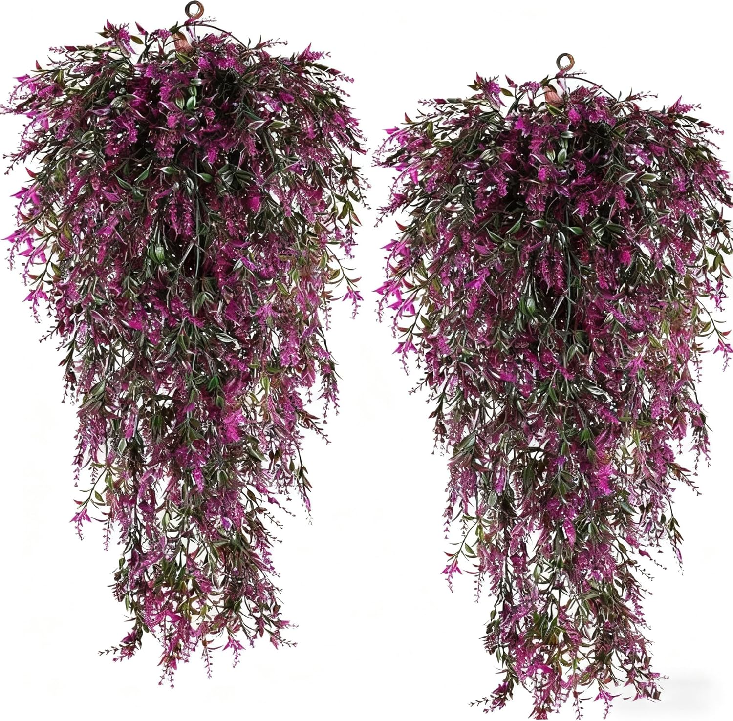 4 Pieces Artificial Flowers Hanging Plant UV Resistant Backdrop Decor Hanging Flowers Plastic Outdoor Hanging Plants Artificial Decor Suitable for Indoor and Outdoor Wall Decoration (Purple-Red)