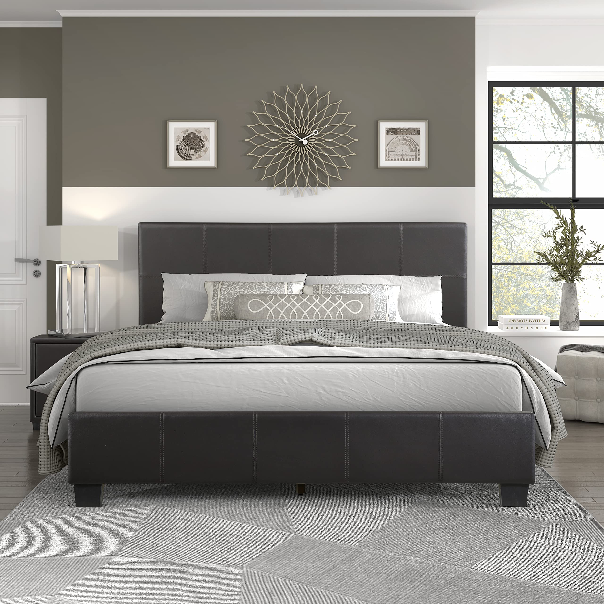 Homelegance Lorenzi Faux Leather Upholstered Platform Bed, Cal King, Brown