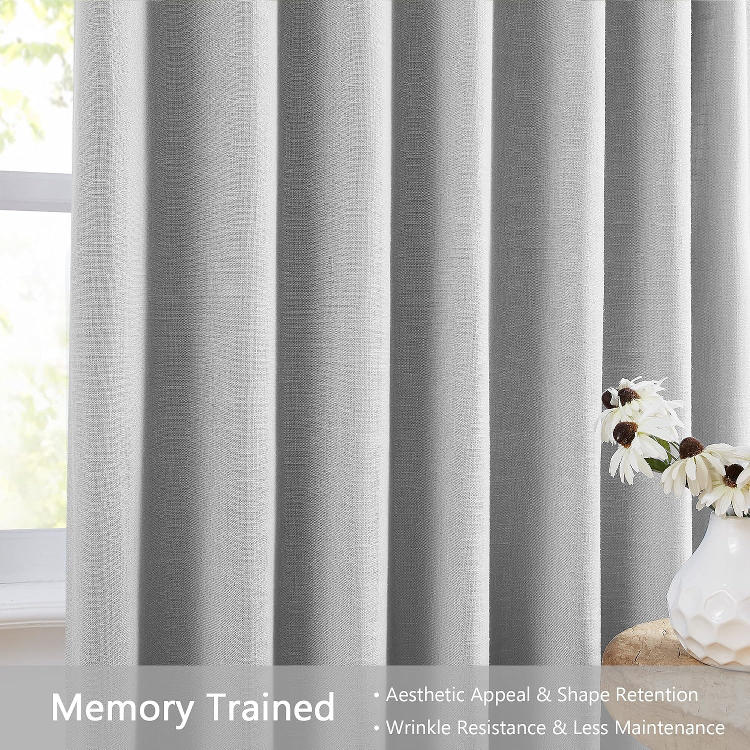 Memory Trained Grey Pinch Pleated Full Blackout Curtains 84 Inches Long Flax Blend 100 Blackout Curtains for Living Room, Thermal Insulated Window Drapes for Bedroom with Back Tab 2 Panels 40"W x 84"L