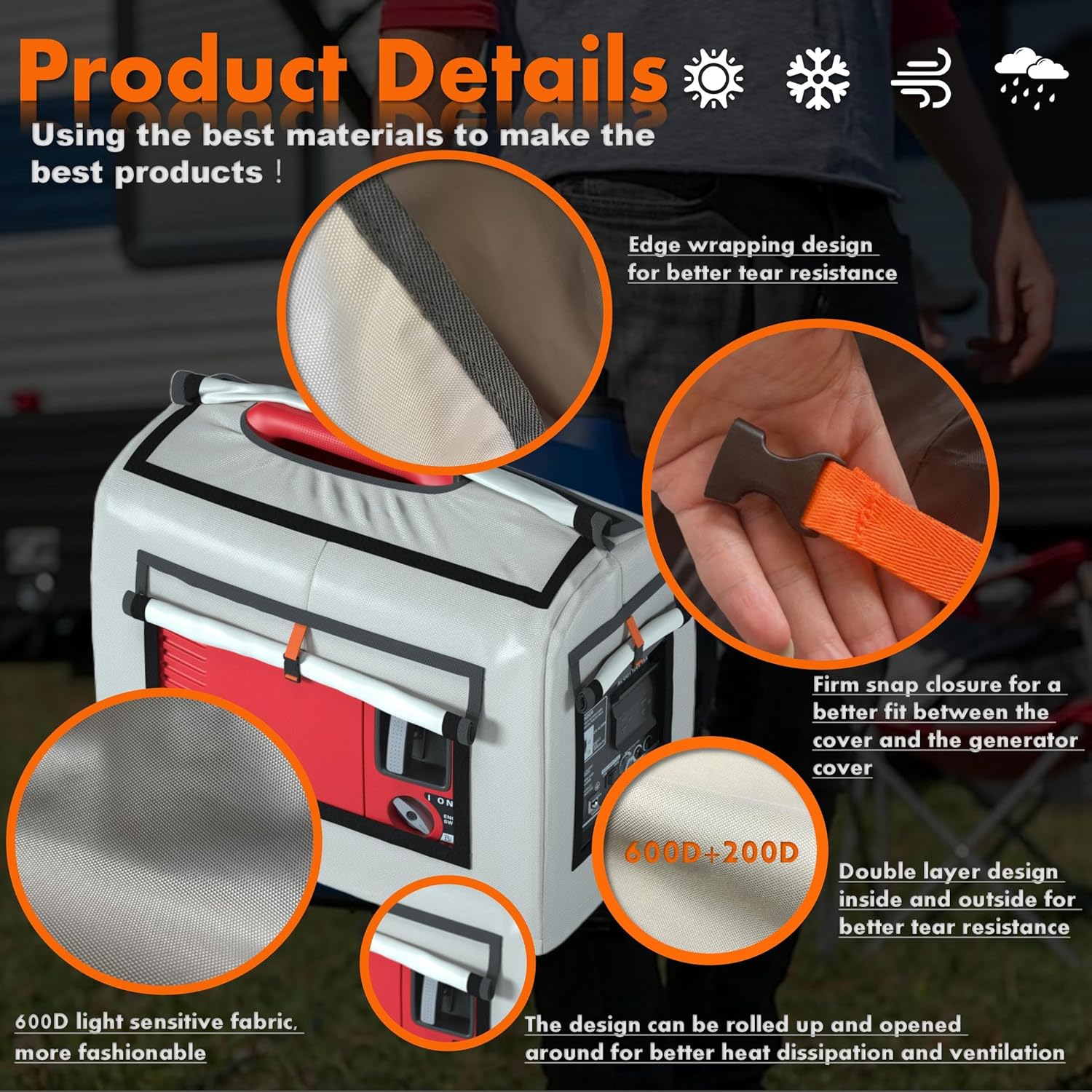 JIAHOO Generator Cover, Portable Generator Cover, Generator Running Cover, Can Be Rolled Up and Opened All Around, 21.7 Lx 13.8Wx17.4H inches, Beige.